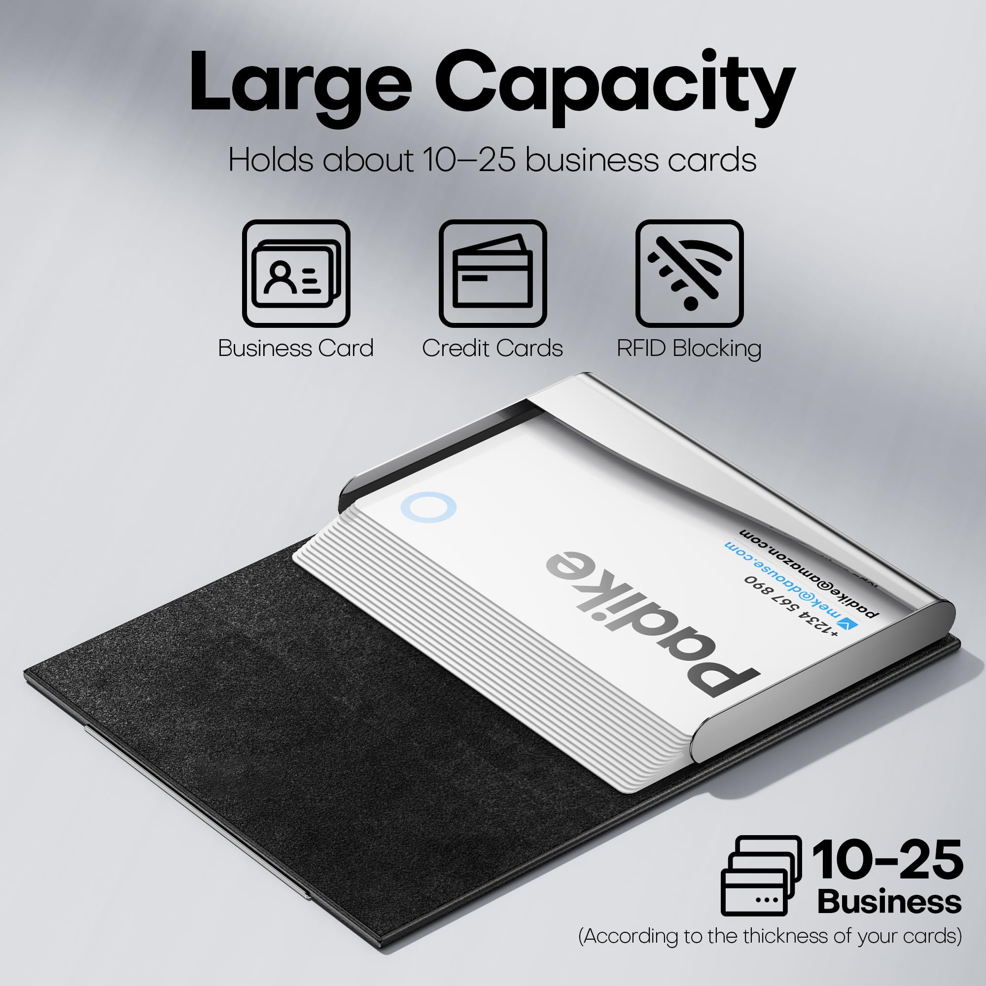 Padike Business Card Holder/ Case Professional PU Leather & Stainless Steel Multi Wallet Credit Card ID Case/Holder for Men & Women. (Black)