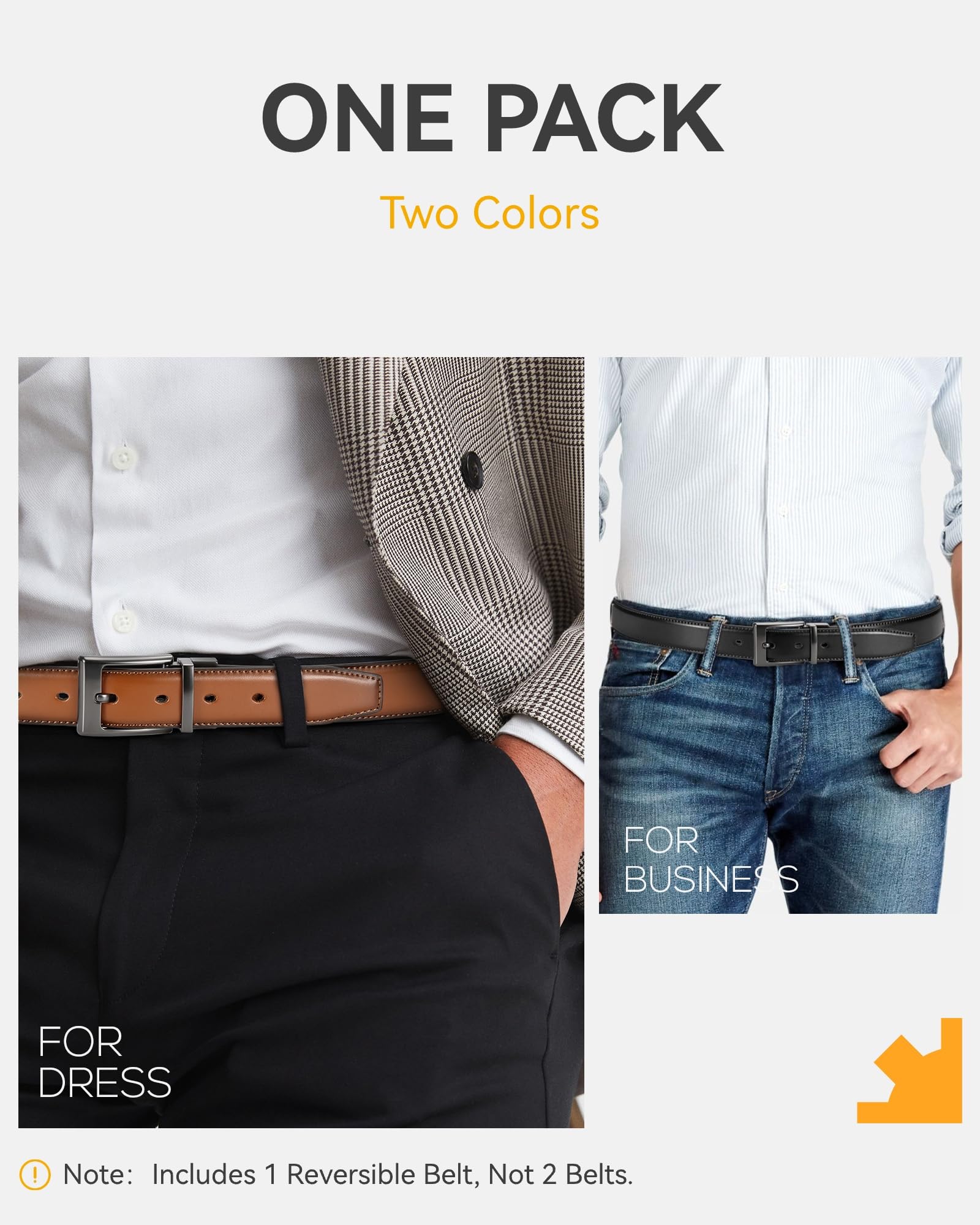 CHAOREN Reversible Belt Men 1 Piece - 1.25" Mens Belts Leather for Dress Pants - One Belt, Two Colors