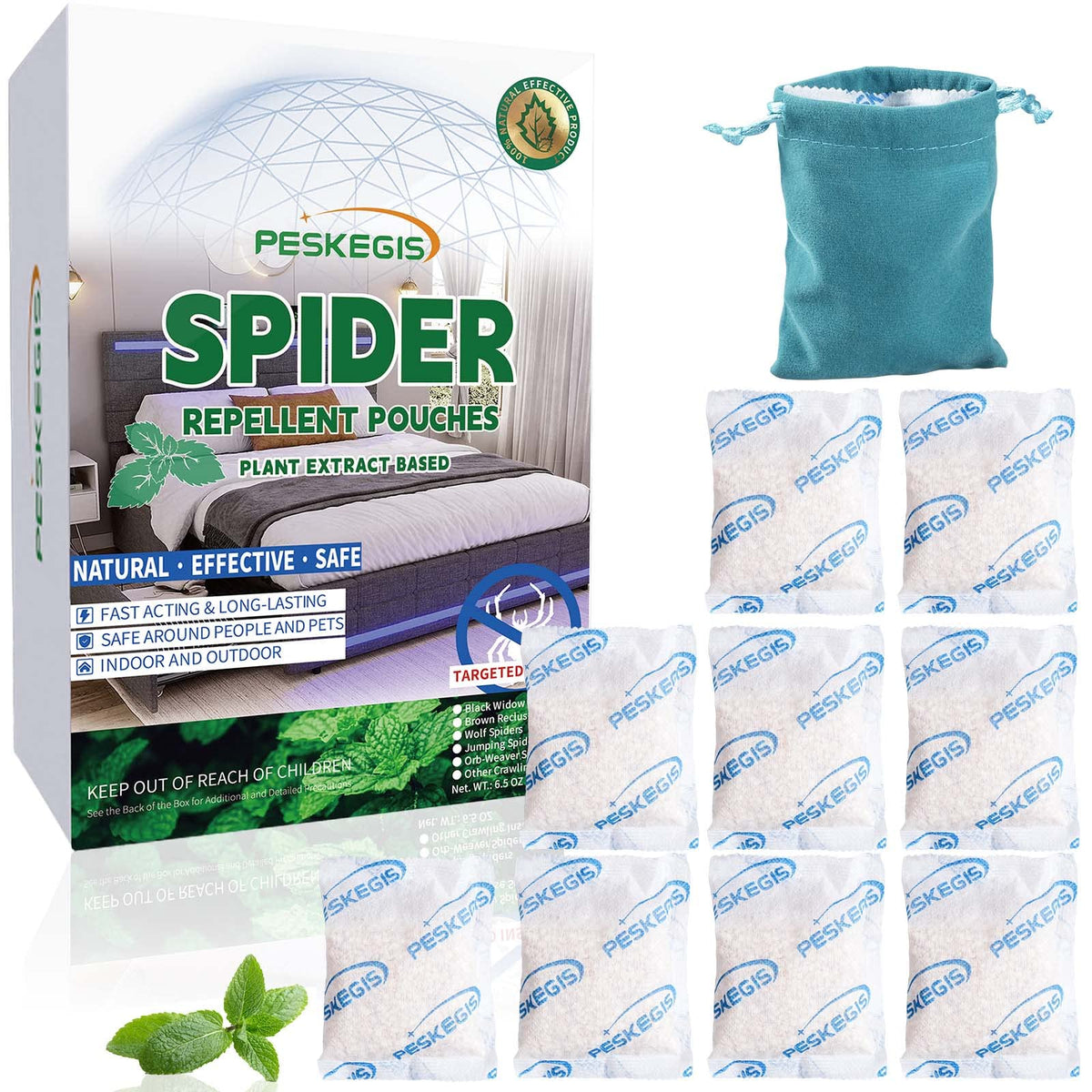 10er-Pack leistungsstarkes Spinnenabwehrmittel für Innenbereiche in Haus und Garage, lang anhaltende Spinnenvertreibung, effektive Spinnenabwehrbeutel aus natürlichen Inhaltsstoffen, sicher für Kinder und Haustiere, einfach anzuwenden, kein Durcheinander