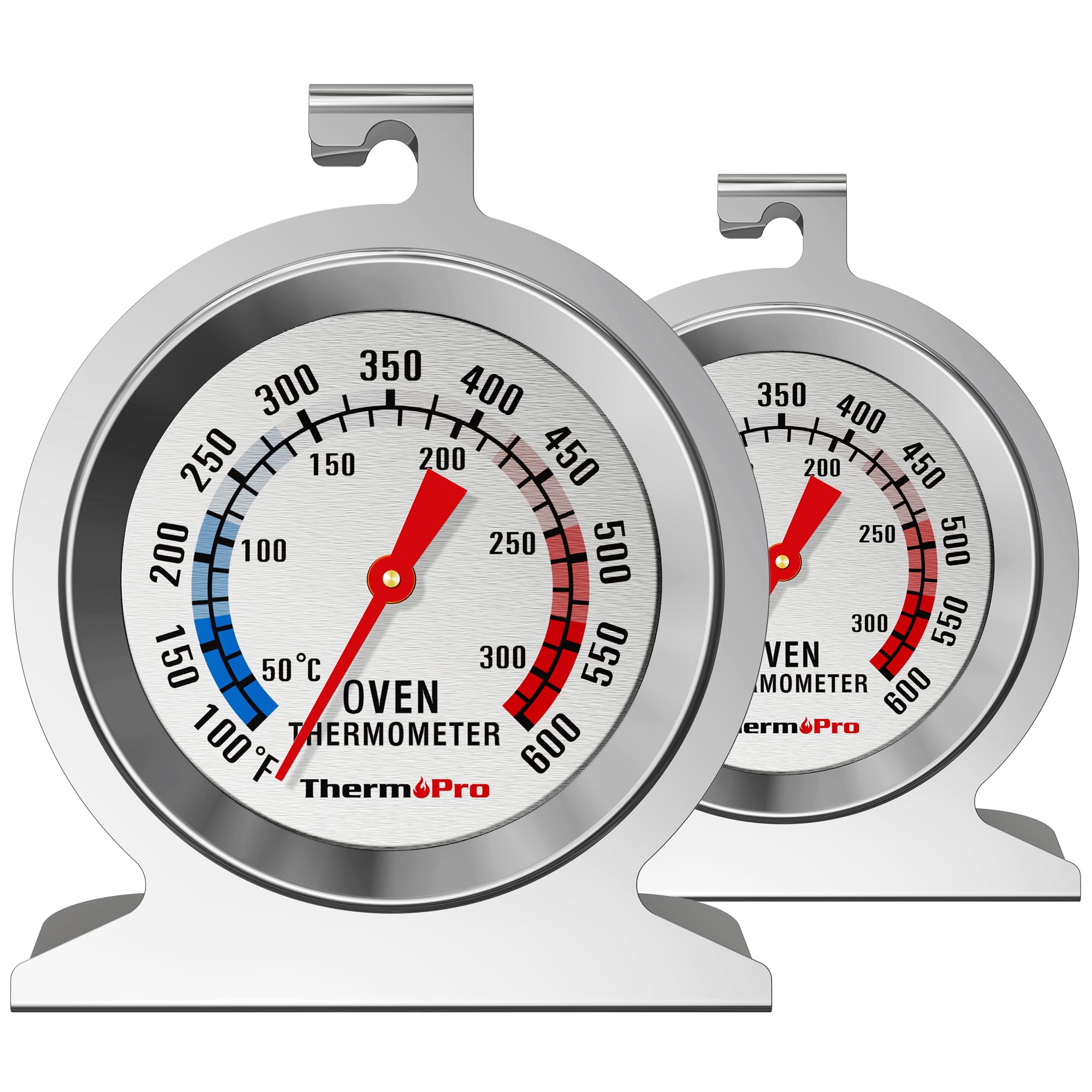 ThermoPro 2-Pack Oven Thermometer for Gas Oven, 50-300°C/100-600°F Smoker Temperature Gauge with 431 Stainless Steel, Analog Instant Read Cooking Thermometer