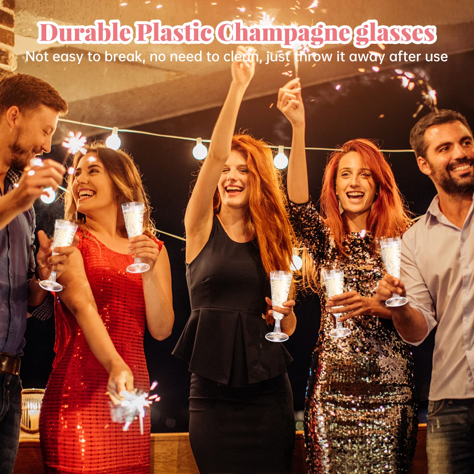 SUREHOME Plastic Champagne Flutes 40 Pack Disposable Champagne Glasses 5 Oz Clear Plastic Mimosa Glasses Wedding Cocktail Cups Bulk for Engagement Birthday Graduation Decorations 2025 Party Supplies