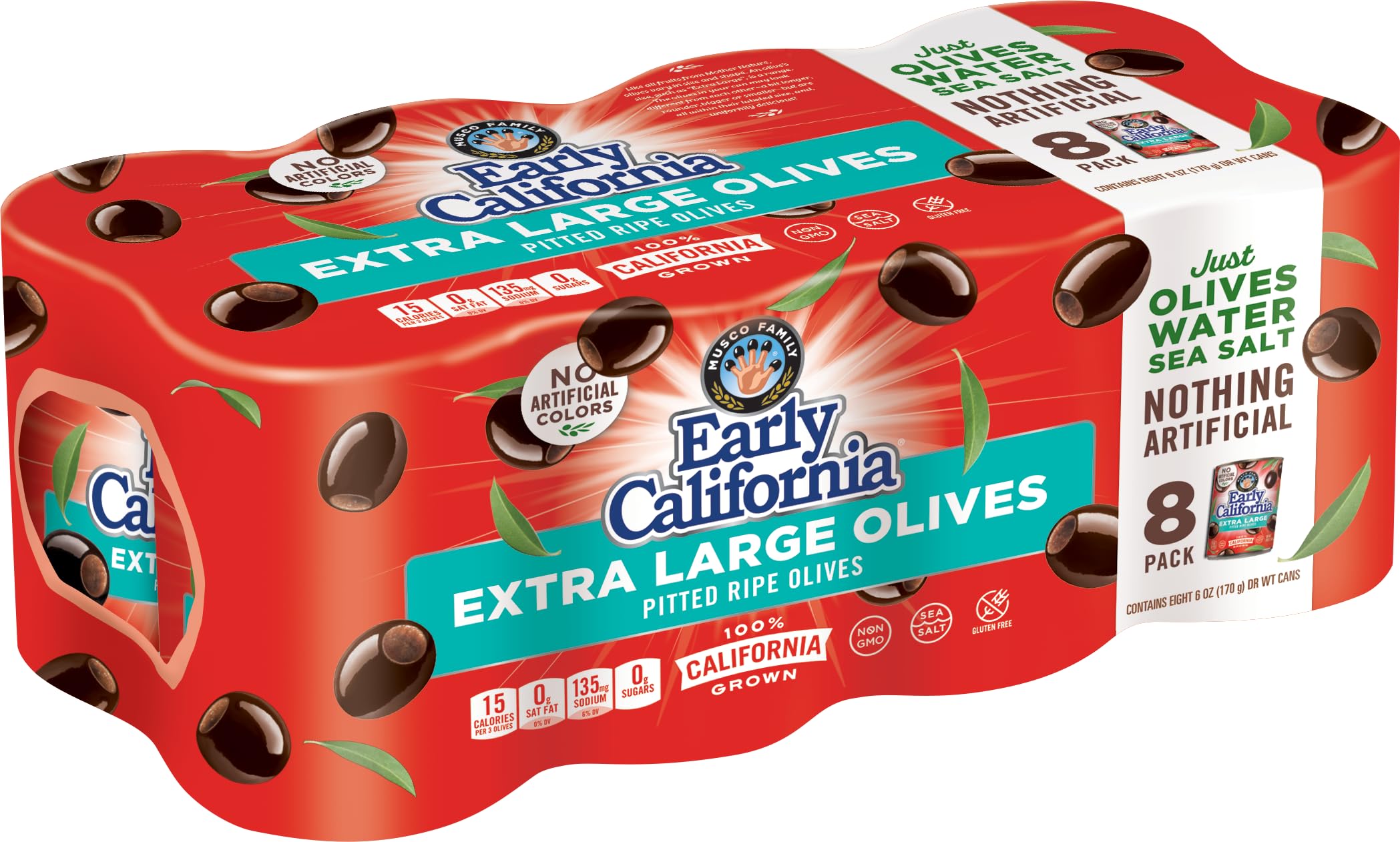 Early California Extra Large Ripe Pitted Olives, Pack of 8, 6 oz Cans