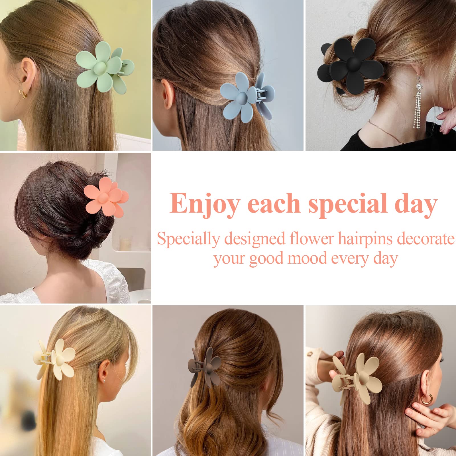 Flower Claw Clip 7 PCS Claw Clips, Hair Clips for Women Non Slip for Thick Hair Women Girls Gifts, 7 Colors