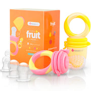 NatureBond Baby-Lebensmittelspender/Obstspender-Schnullerbeißer (2er-Pack) - Beißspielzeug für Babys zur Entwöhnung in appetitlichen Farben | + zusätzliche Silikonbeutel