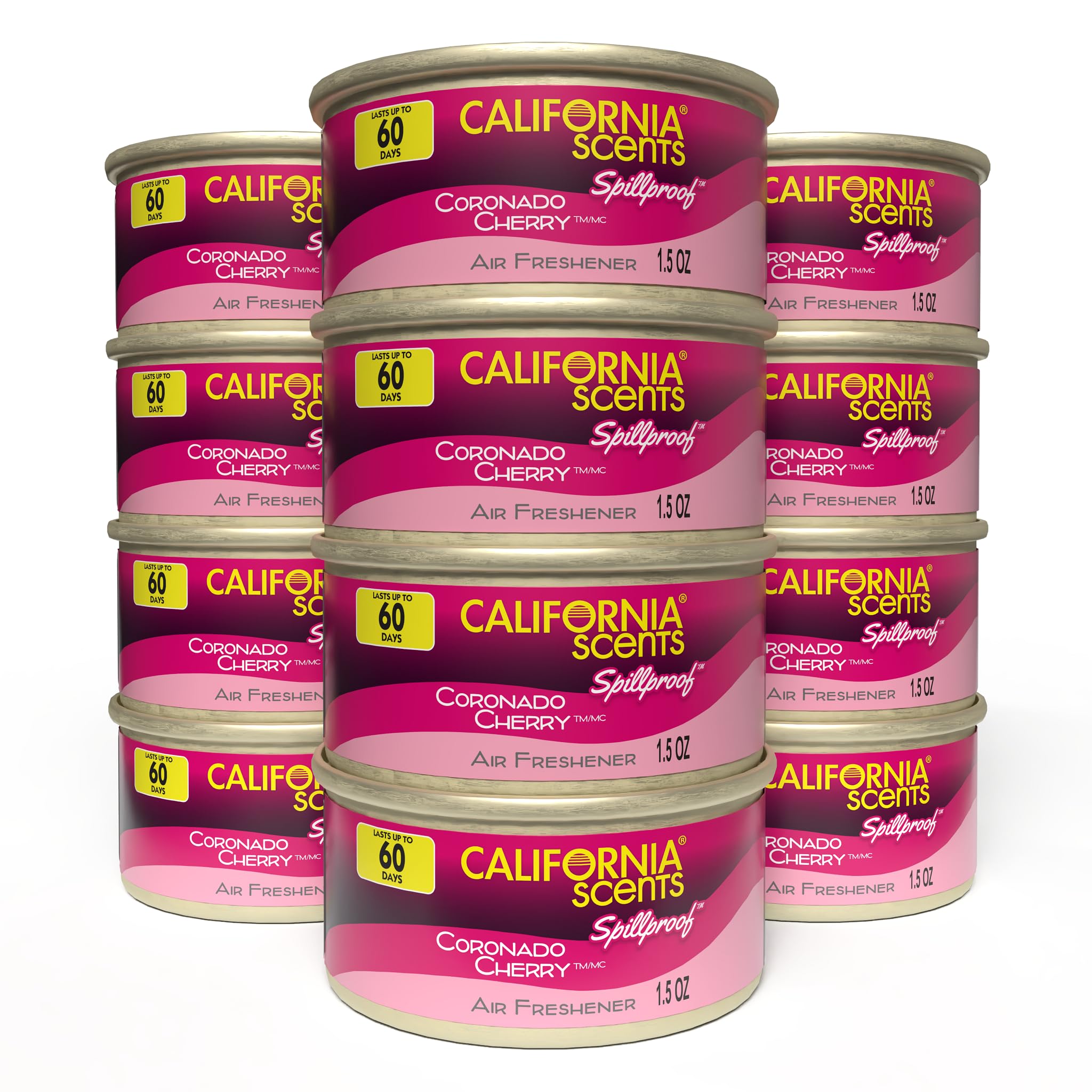 Can Air Freshener and Odor Neutralizer by California Scents, Set of 12 Spillproof Cans for Home and Car, Coronado Cherry, 1.5 Oz Each
