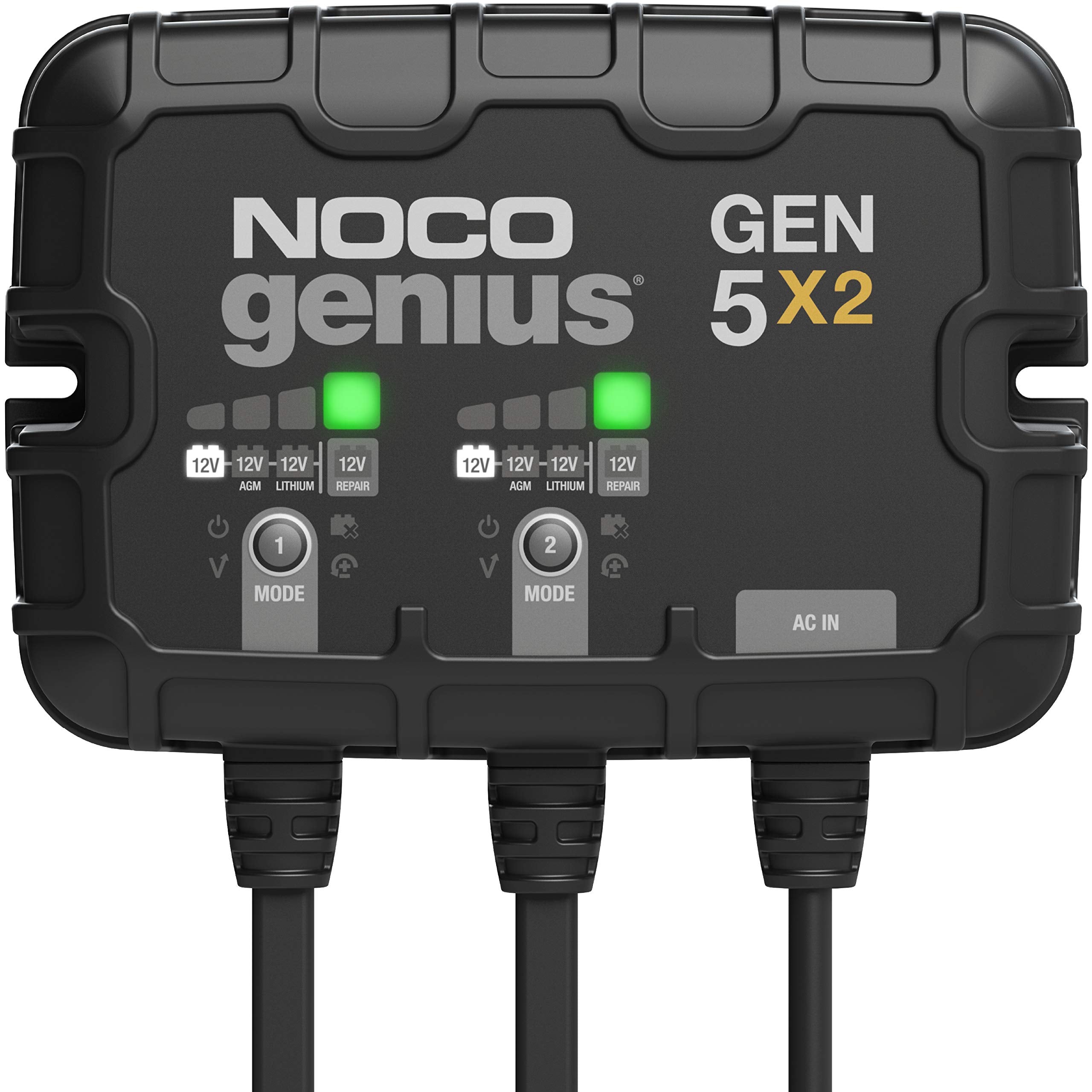 NOCO Genius GEN5X2: 2-Bank, 10A Onboard Battery Charger - 5A Per Bank, 12V Waterproof Marine Charger with Overcharge Protection & Temperature Compensation - for Lead-Acid & Lithium Batteries
