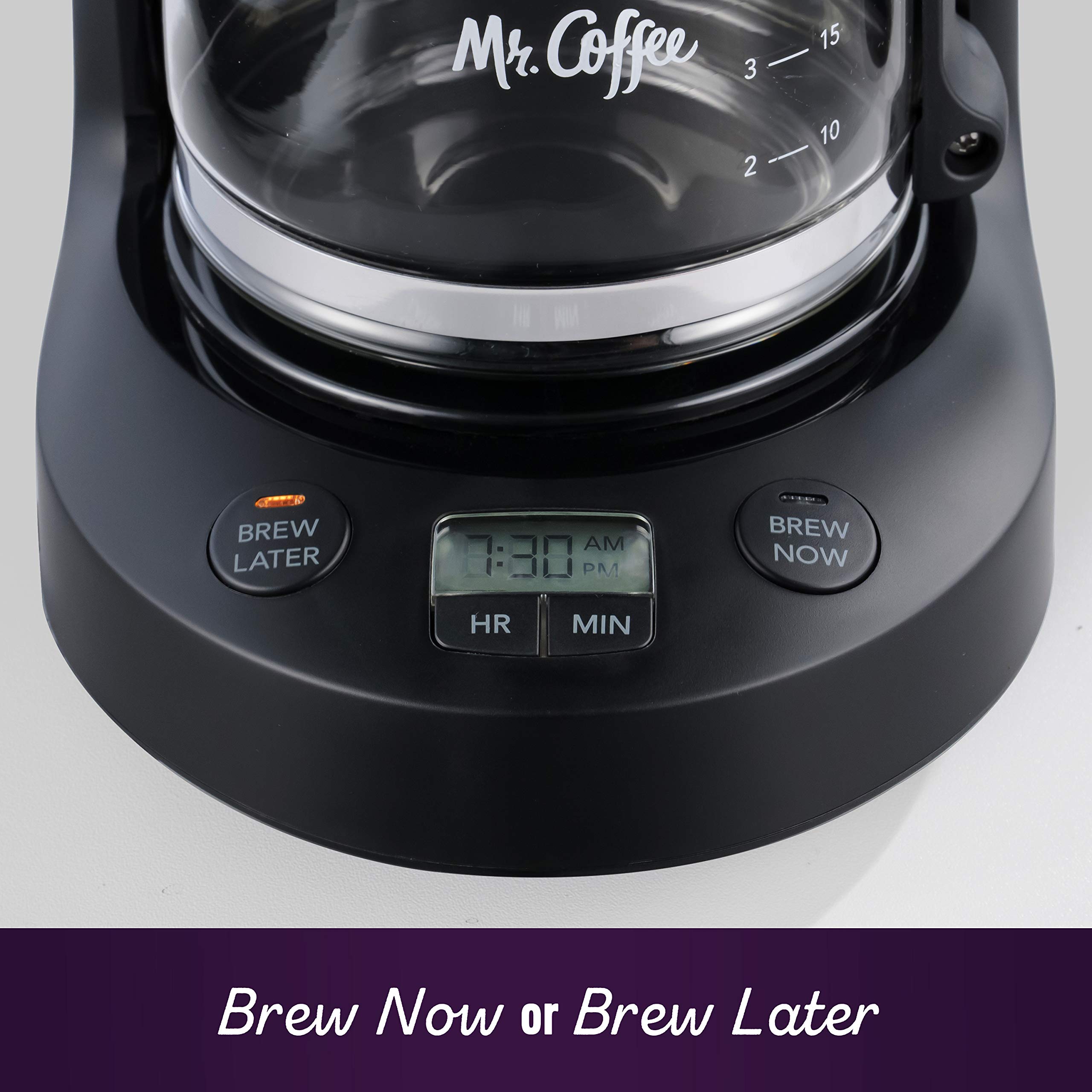 Mr. Coffee Programmable Coffee Maker 5 Cups with Auto Pause Glass Carafe Compact Design Black