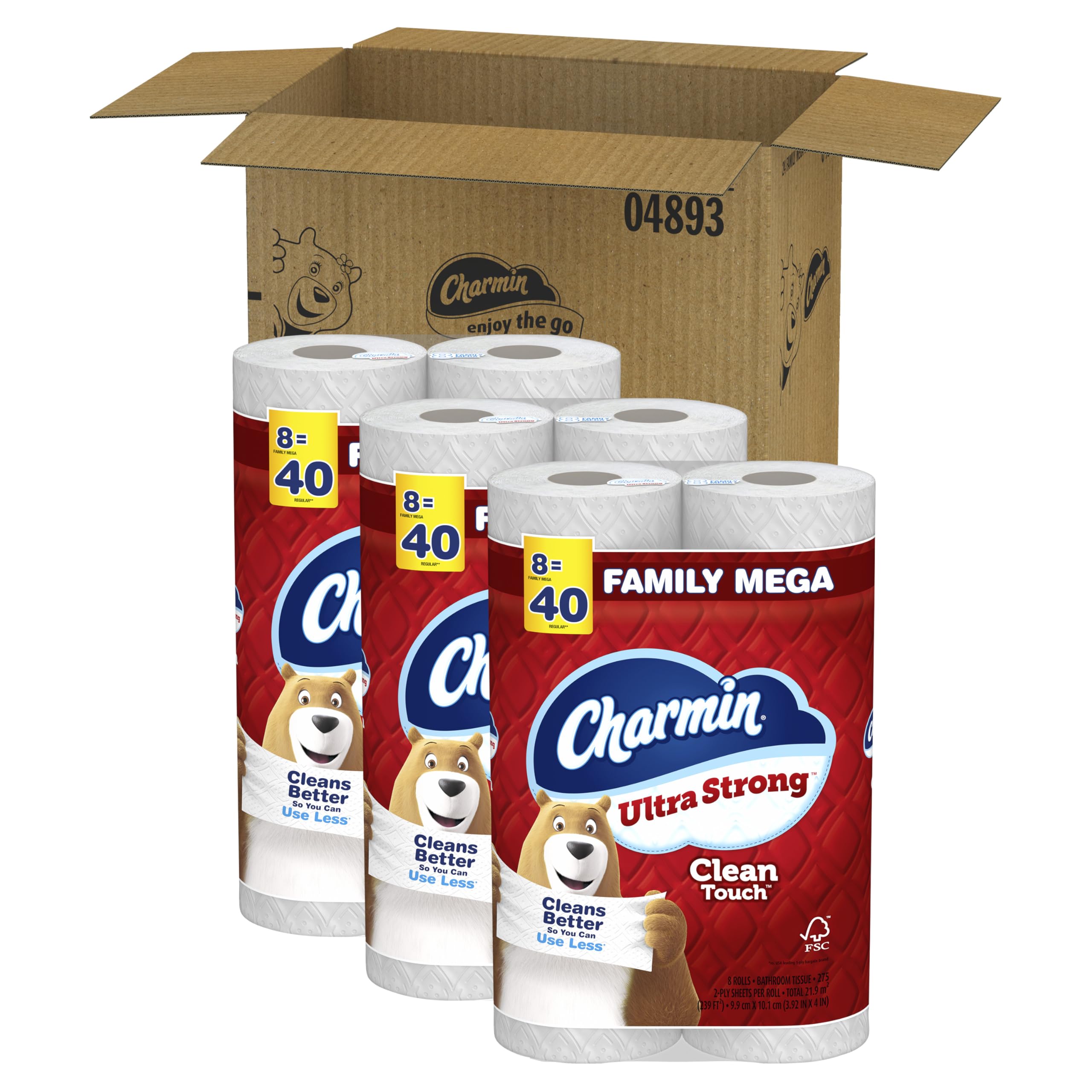 Charmin Ultra Strong Clean Touch Toilet Paper, 24 Family Mega Rolls = 120 Regular Rolls