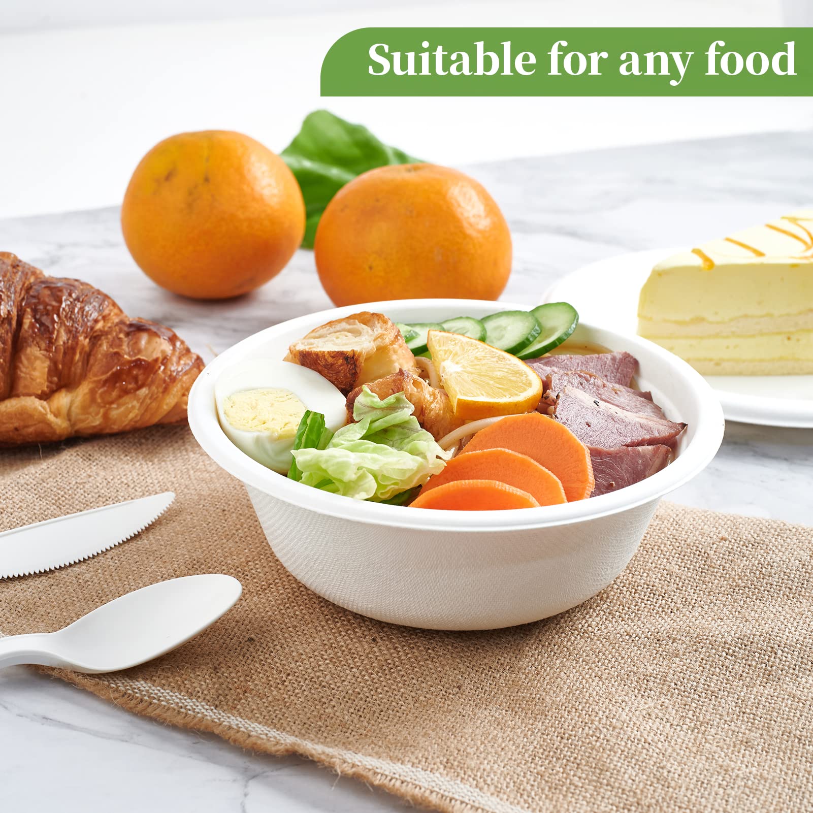 ECOLipak 150 Pack 12 oz Paper Bowls Disposable, Heavy-Duty Biodegradable Compostable Bowls Made of Natural Sugarcane Bagasse, Suitable for Salad, Dessert, Milk, Cereals