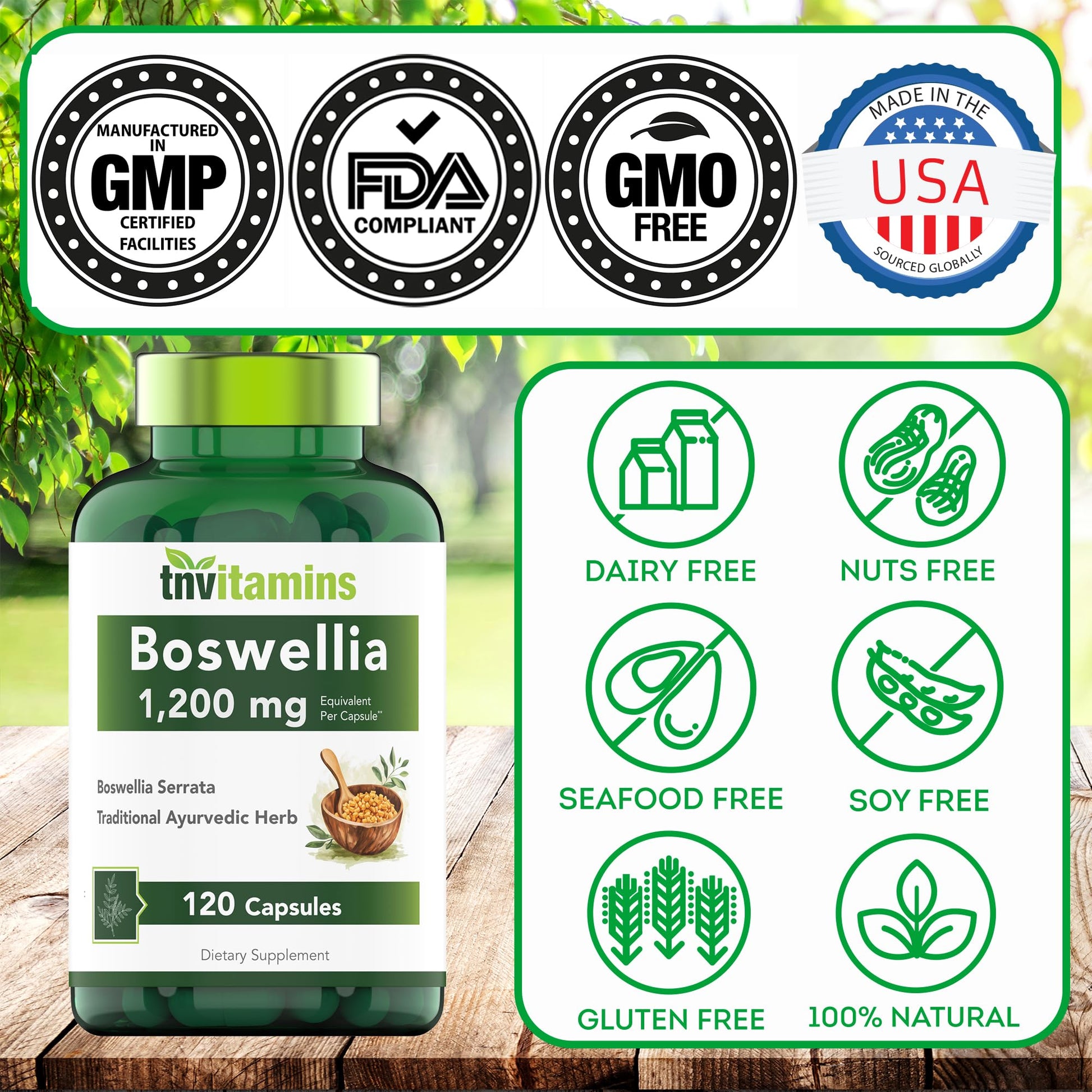 tnvitamins Boswellia Serrata Herbal Extract Capsules | 1200 MG/Capsule (120 Capsules) | Joint Support Supplement* | Ayurvedic Herb: Indian Olibanum/Frankincense