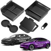 TSLDRV Center Console Organizer Tray for Tesla Model Y Juniper Accessories 2025 2026/For Tesla Model 3 Highland Accessories 2024 2025 2026 [Slide Smoothly/US Patent] Cup Holder Matte Black