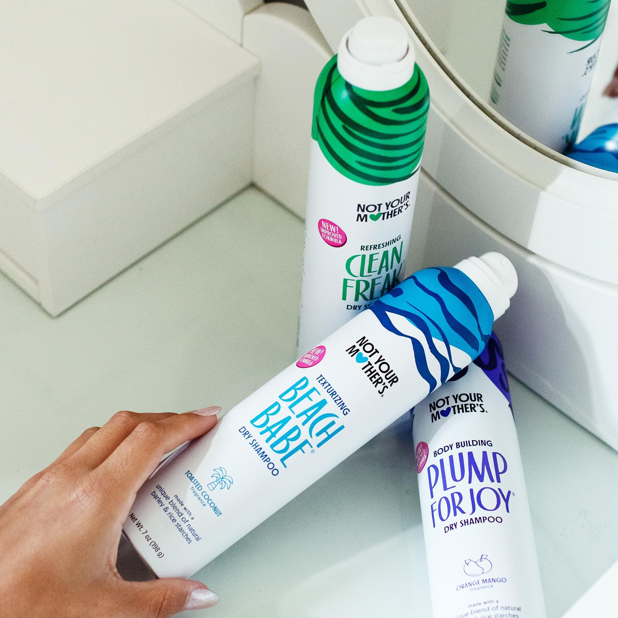 Not Your Mother's Dry Shampoo Spray Signature Assortment (3-Pack) - 7 oz Each - Clean Freak, Plump for Joy & Beach Babe - Instantly Absorbs Oil & Extends Style Life for Refreshed Hair