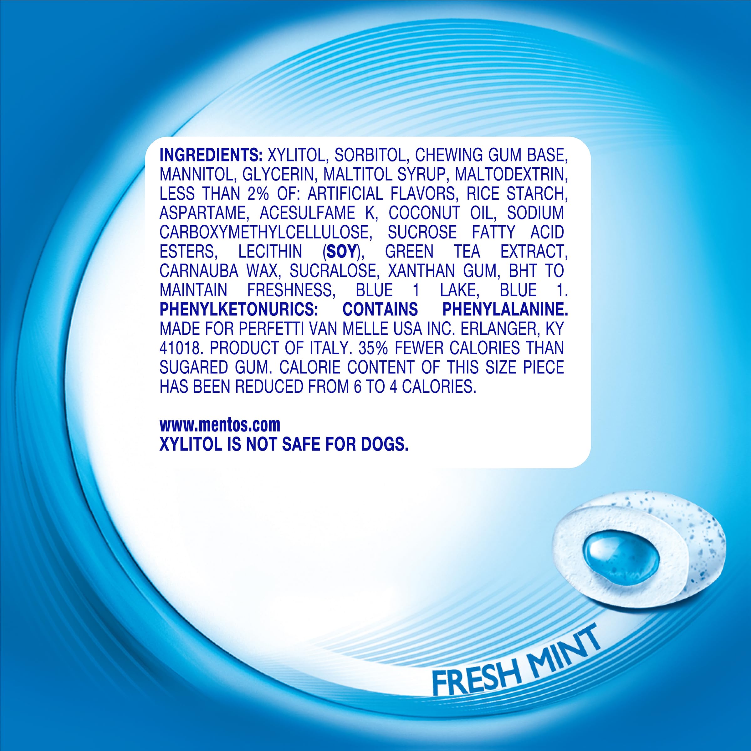 Mentos Pure Fresh Sugar-Free Chewing Gum with Xylitol, Fresh Mint, 50 Piece Bottle (Bulk Pack of 6)