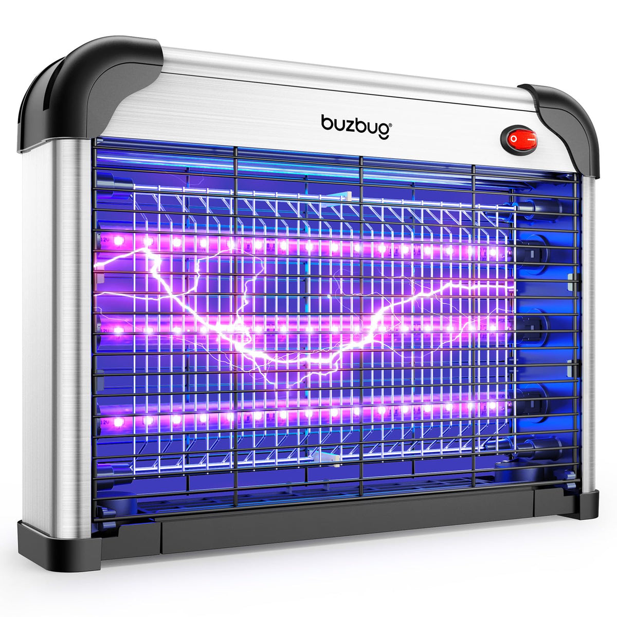 Buzbug صاعق حشرات LED داخلي، عمر افتراضي 10 سنوات 3 مصابيح تعزز جذب الحشرات، جهد عالي 3800 فولت، صاعق ناموس كهربائي، فخ ذباب الفاكهة والناموس والعث والبعوض، قاتل، صاعق -MA009