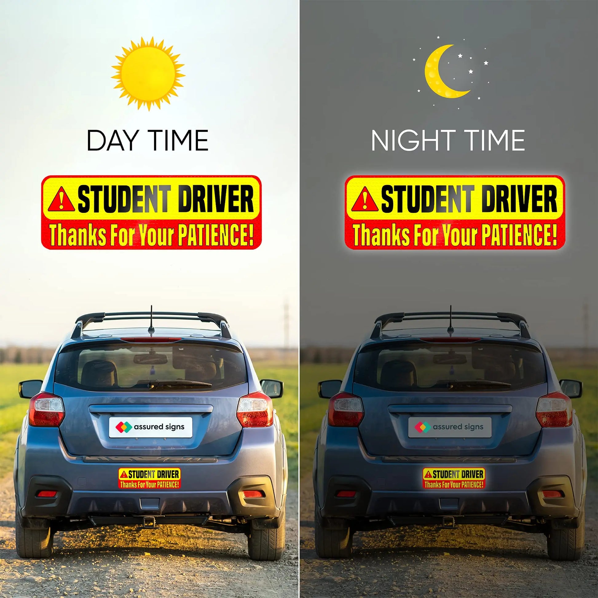 Student Driver Magnet for Car - Extra Strong Hold - 9.72" by 3.24" - 3 Pack - Essential Magnetic New Driver Sticker Signs - Remind Others to Please Be Patient - Bright & Reflective Sign for Rookies