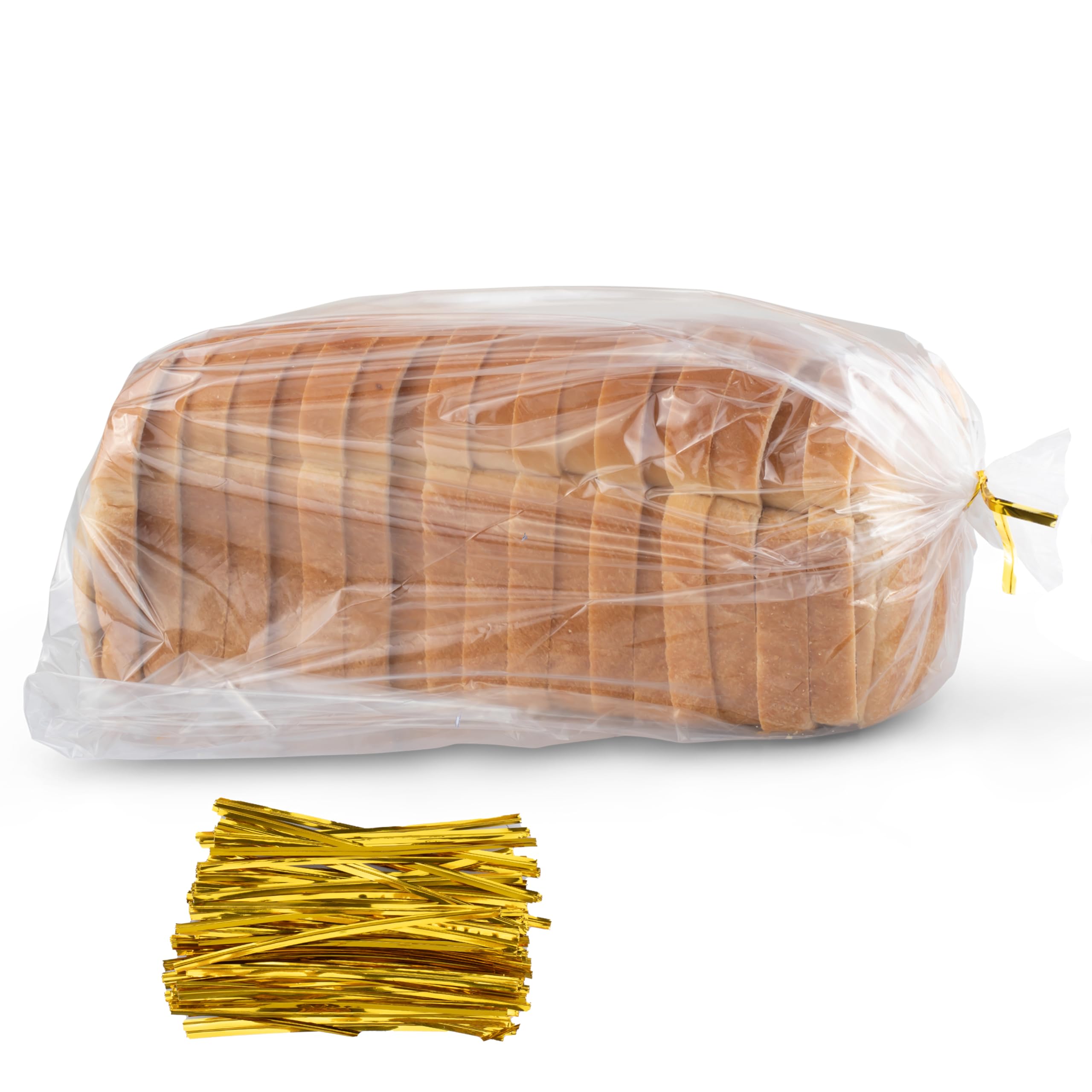 Bread Bags with Ties, Reusable,100 Clear Bags and 100 Ties, Bread Bags For Homemade Bread And Bakery Loaf Adjustable Reusable(100)