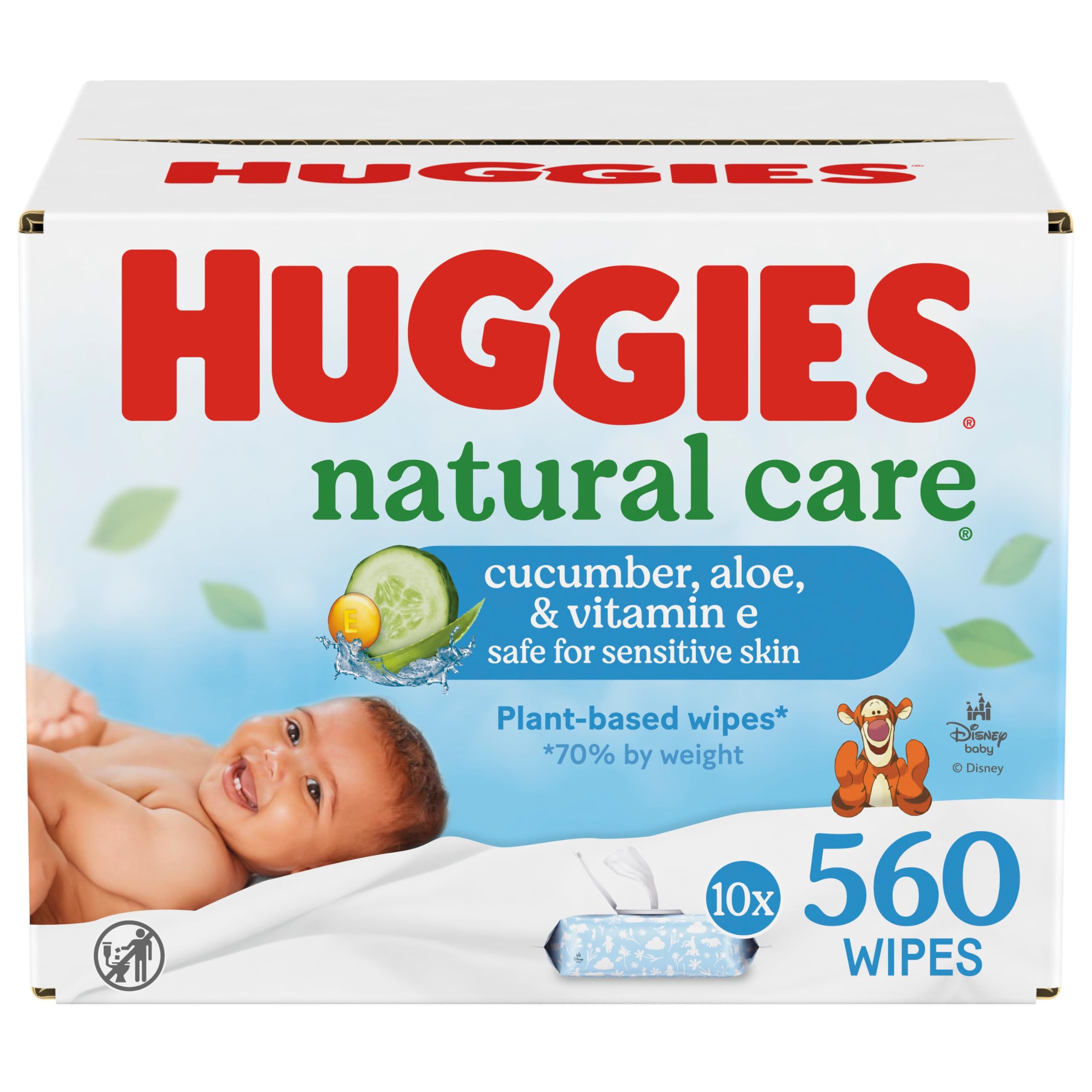Huggies Natural Care Gurke, Aloe und Vitamin E Feuchttücher, Hypoallergen, Parfümiert, 10 Nachfüllpackungen (insgesamt 560 Tücher), Verpackung kann variieren