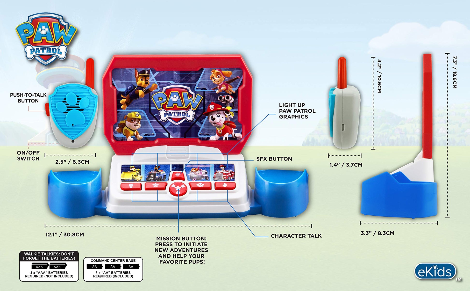 Paw Patrol Toy Walkie Talkie Command Center with Kid Friendly Two Way Radios, Built-in Speech & Sound Effects, Designed for Fans of Paw Patrol Toys for Boys and Girls