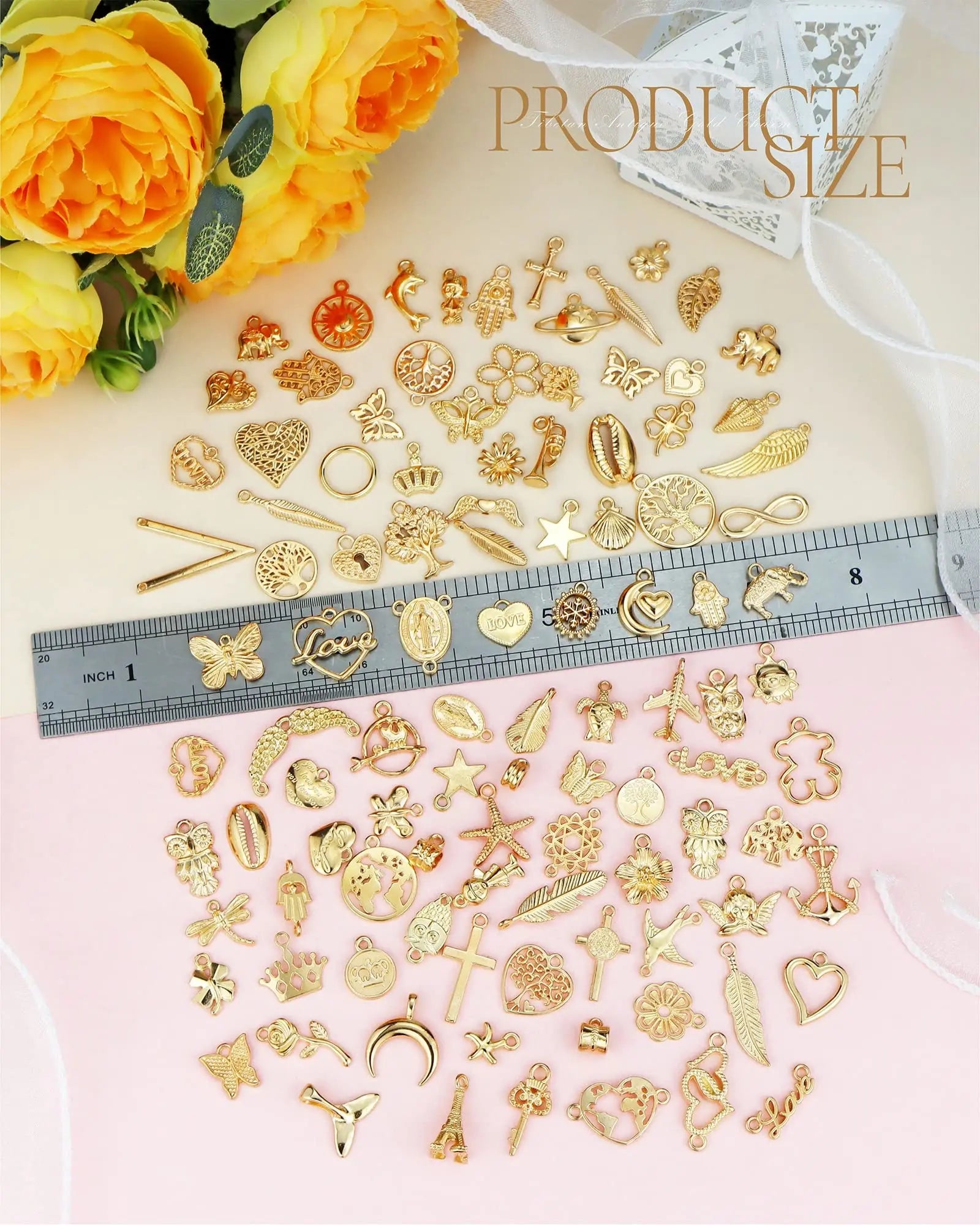 YETOOME 100 Pcs Wholesale Bulk Lots Jewelry Making Charms, Mixed Golden KC Gold Alloy Charms Pendants for Necklace Bracelet Jewelry Making and Crafting supplies