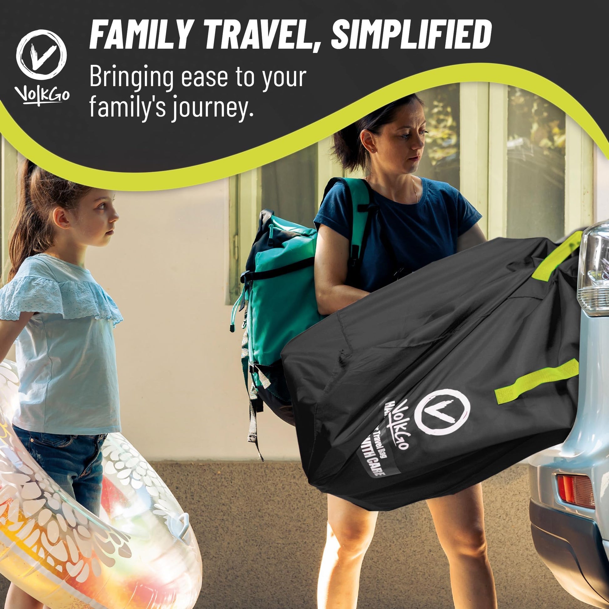 V VOLKGO Extra Large Stroller Bag for Airplane with Padded Backpack Shoulder Straps, Double Stroller Cover for Air Travel, Jogger & Carrier - Fits Most Sizes, Gate Check Bag, Waterproof Travel Cover.