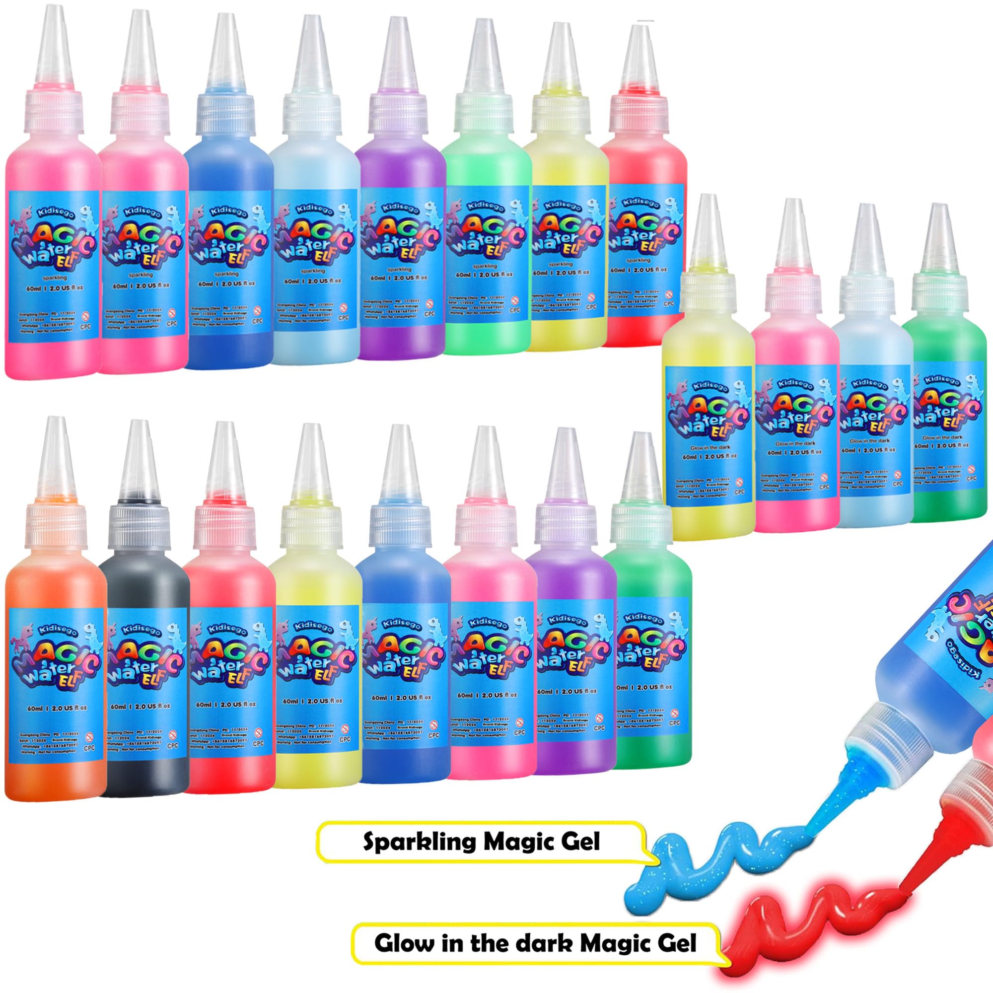 Kidisego Aqua Fairy Water Gel Kit for Kids, Magic Water Elf Toy Kit with 20 Colors Magic Gel, Aqua Fairy kit with 24 Shape Molds, Crate Your Own Magic Elf Kits Water Pets Craft Kits for Kids