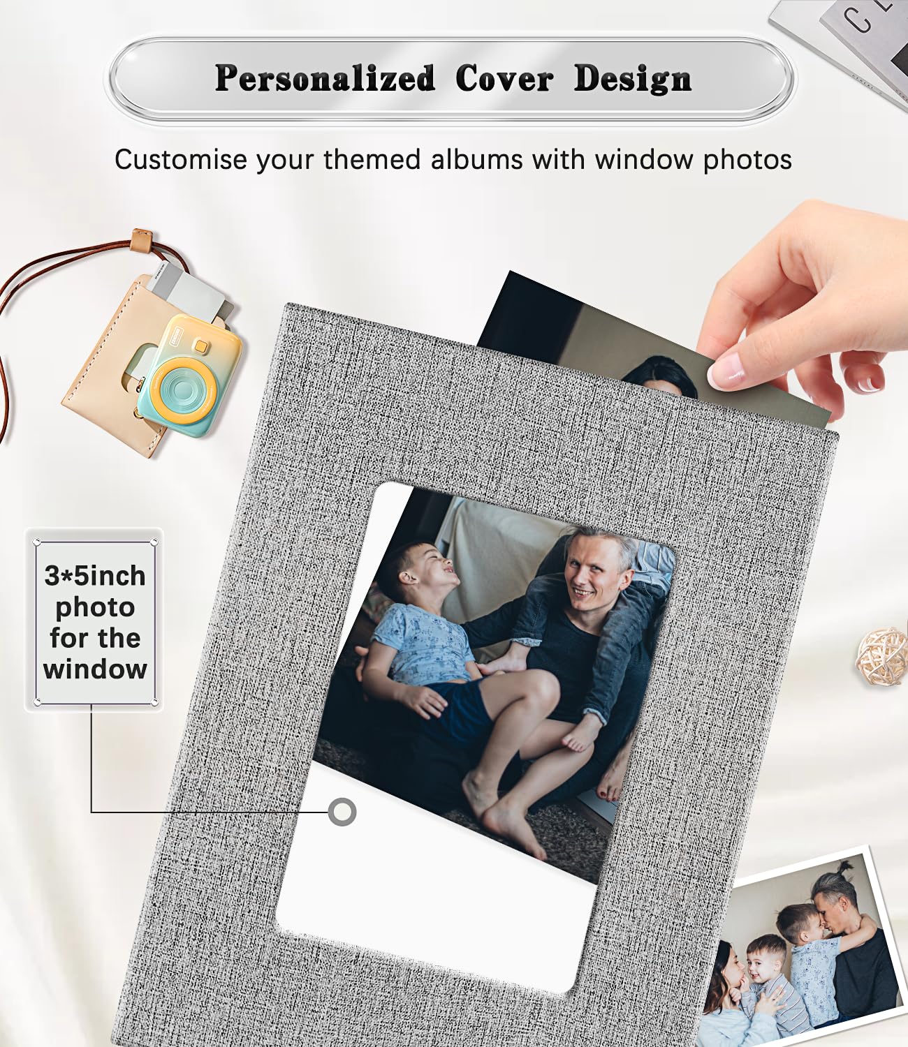 Ejblfe Photo Album 4x6,Linen Cover Slide-in Photo Album Book Can Holds 100 4x6 Photos with 50 Black Sheets for Family,Wedding,Baby and Holiday Pictures (Gray)