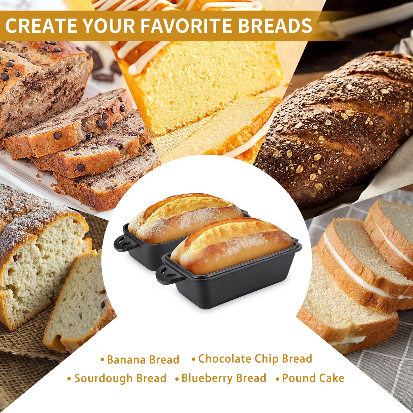 AILITOR Cast Iron Loaf Pan with Lid 9x5 Inch - Bread Baking Pans for Homemade Bread, 2 Piece Set