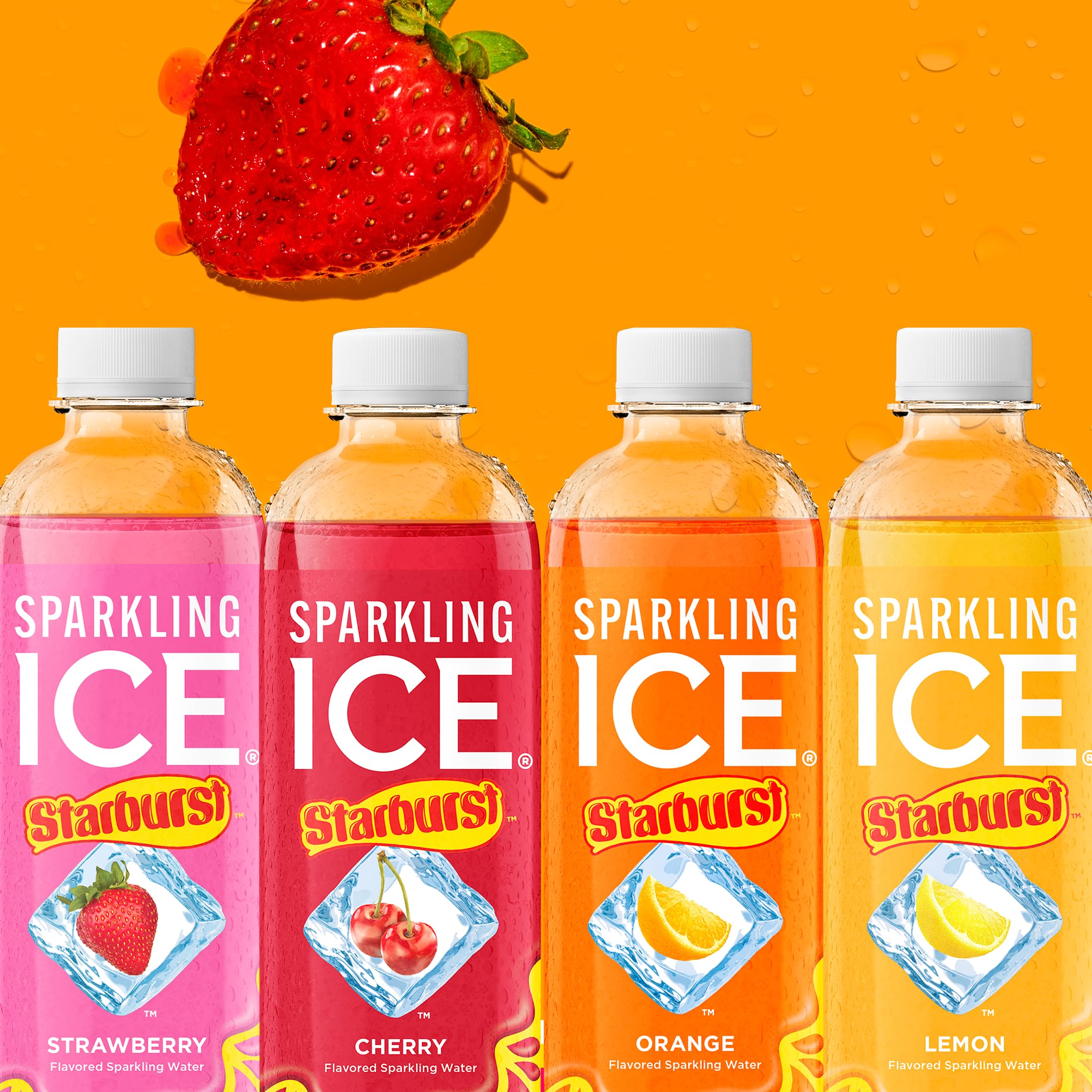 Sparkling Ice STARBURST Strawberry, Zero Sugar Flavored Sparkling Water, with Vitamins and Antioxidants, Low Calorie Beverage, 17 fl oz Bottles (Pack of 12)