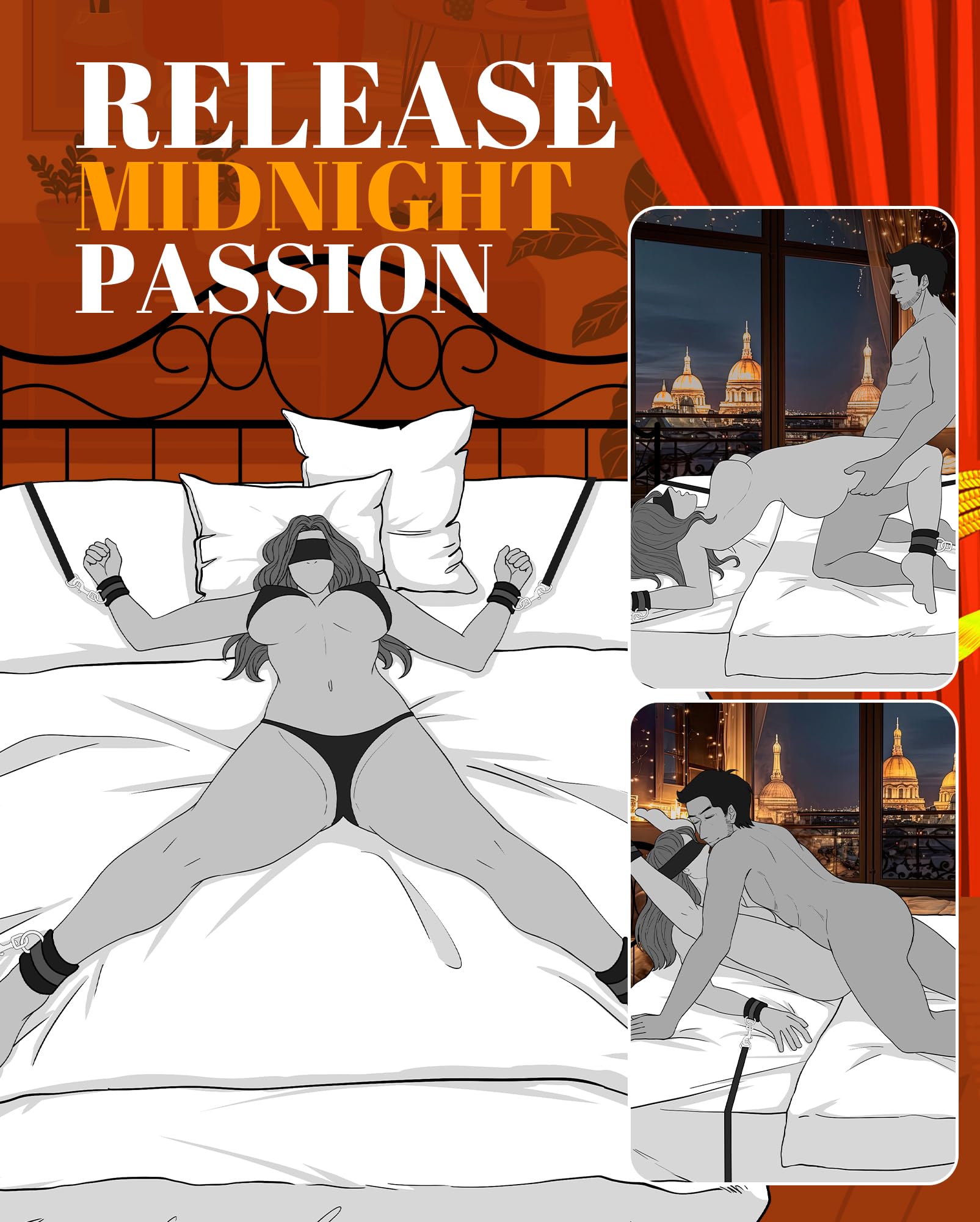 BDSM Bondage Restraint Sex Toys - UTIMI Bed Sex Straps Set with Handcuffs Ankle Cuffs Blindfold Feather Tickler & 4 Separate Straps Adult Kinky Bondage Rope Toy for Men Women and Couples Foreplay