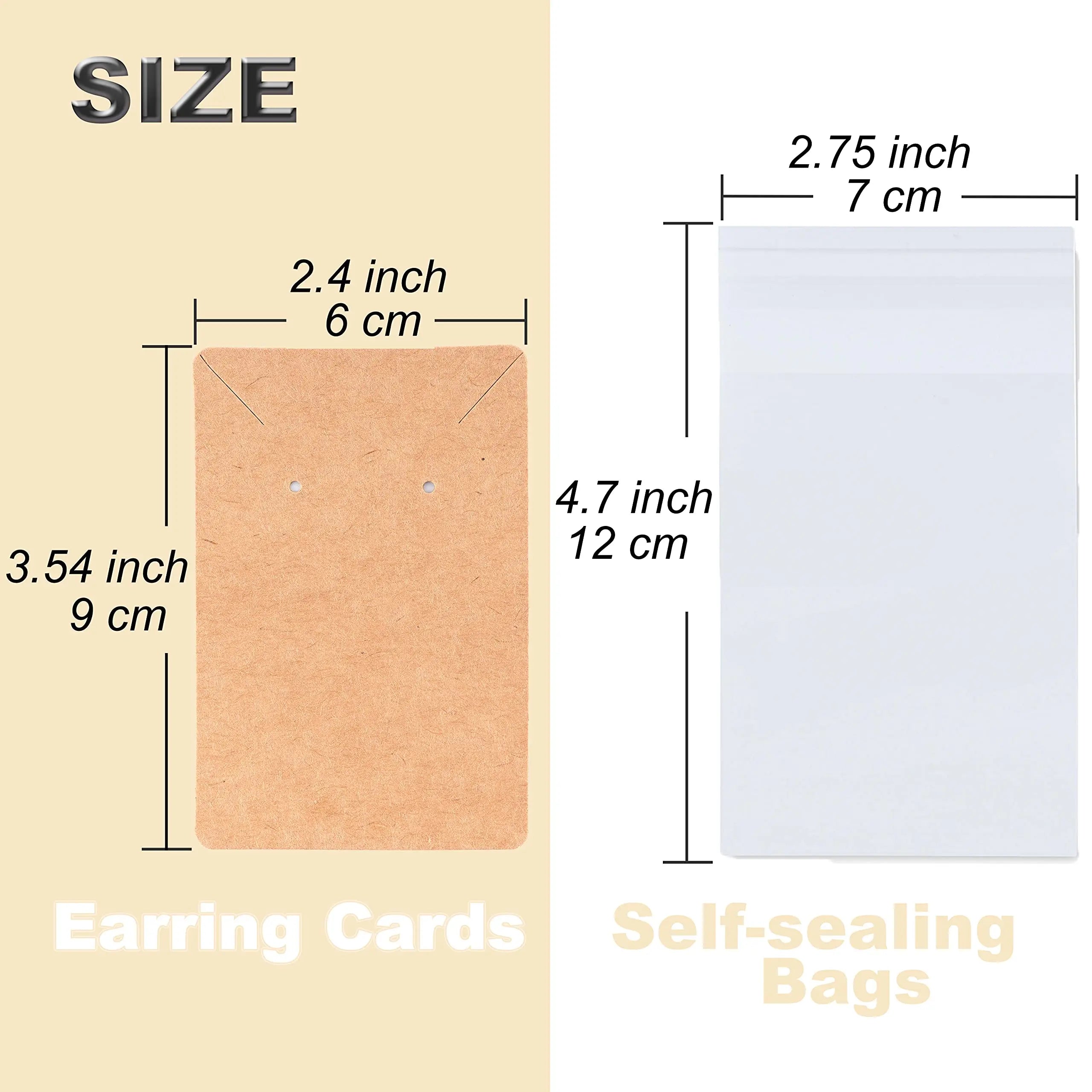 Earring Display Cards with 100 Pcs Earring Holder Cards 200 Pcs Earring Backs and 100 Jewelry Packaging for Earrings Necklace Jewelry Bags 3.5x2.4 Inches (Brown)