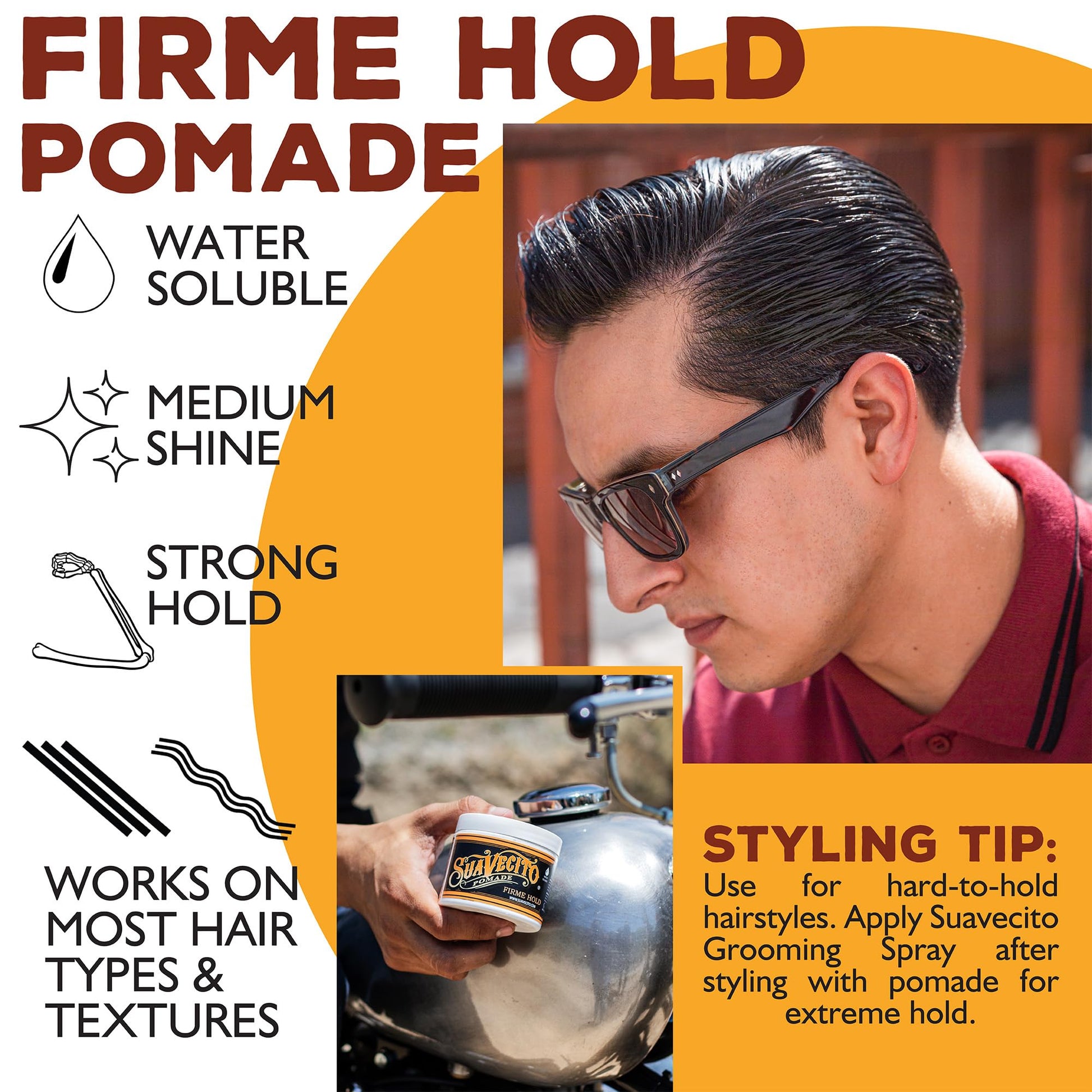 Suavecito Pomade Firme (Strong) Hold 4 oz, 1 Pack - Pomade For Men - Medium Shine Water Based Wax Like Flake Free Hair Gel - Easy To Wash Out - All Day Hold For All Hair Styles
