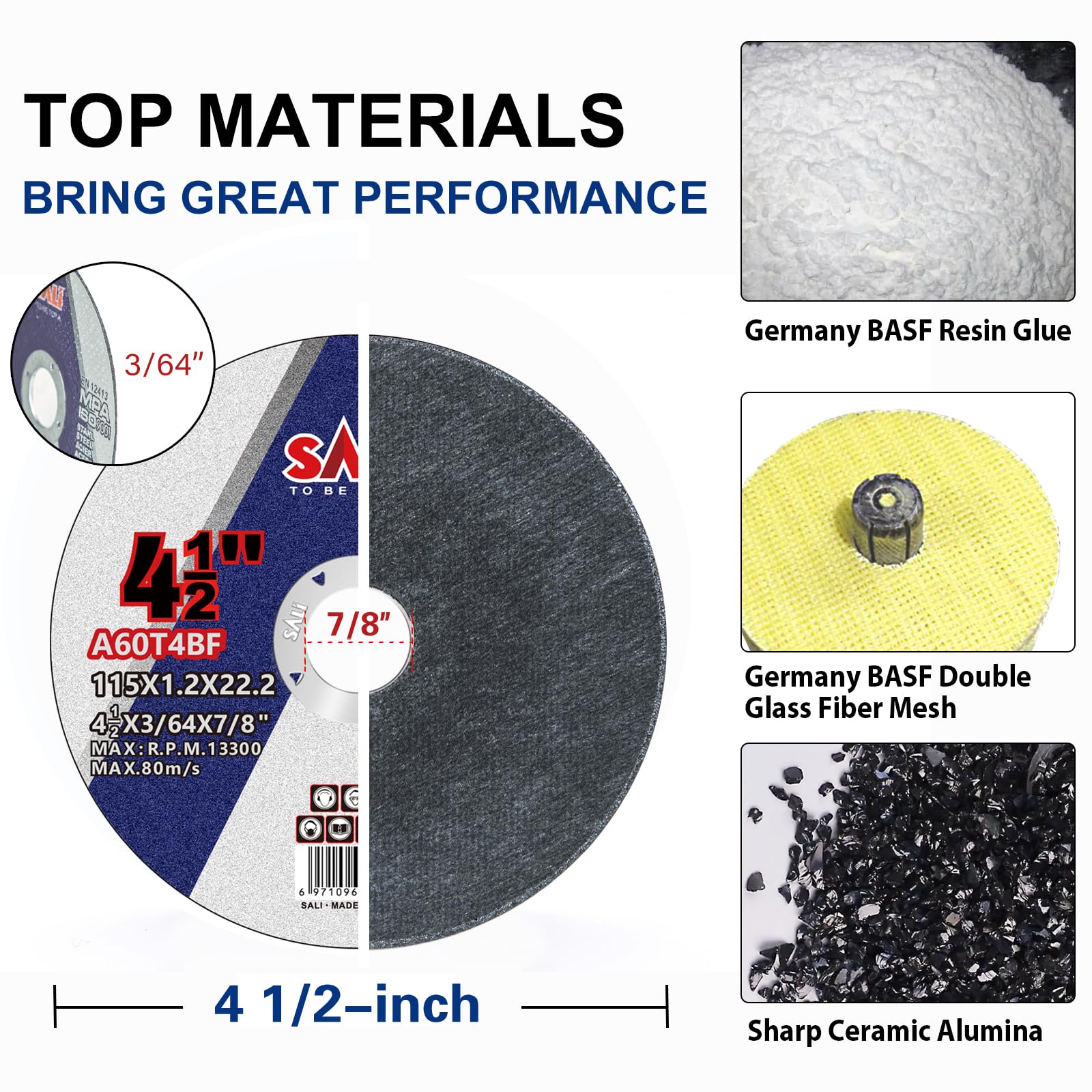 SALI 50 Pack Cut Off Wheel 4 1/2 Inch Cutting Wheels 4-1/2" x 3/64" x 7/8" for Metal & Stainless Steel, Angle Grinder Cutting Wheel,Cutting Discs with Aggressive Cutting
