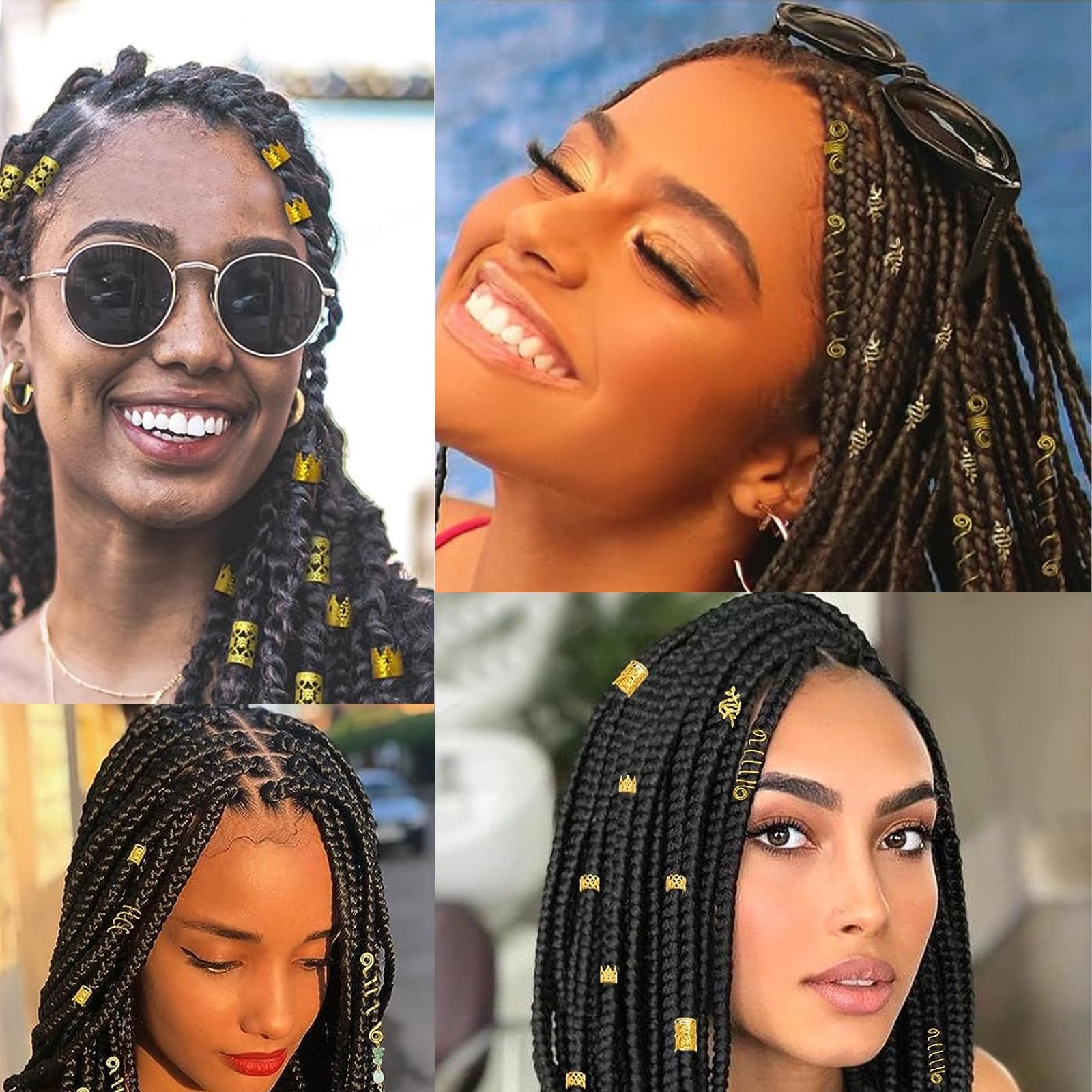 Tuefuzy 280 Pcs Gold Hair Jewelry Braid, Hair Accessory, Hair Dreadlock Accessory Braid, Metal Gold Braids Rings Cuffs Clips for Dreadlock Accessory Jewelry Decorations