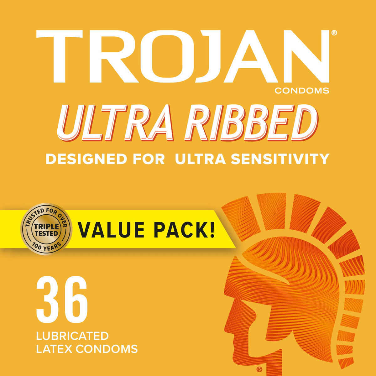 TROJAN Kondome Ultra Gerippt für Ultimativen Genuss, Packung mit 36 Stück