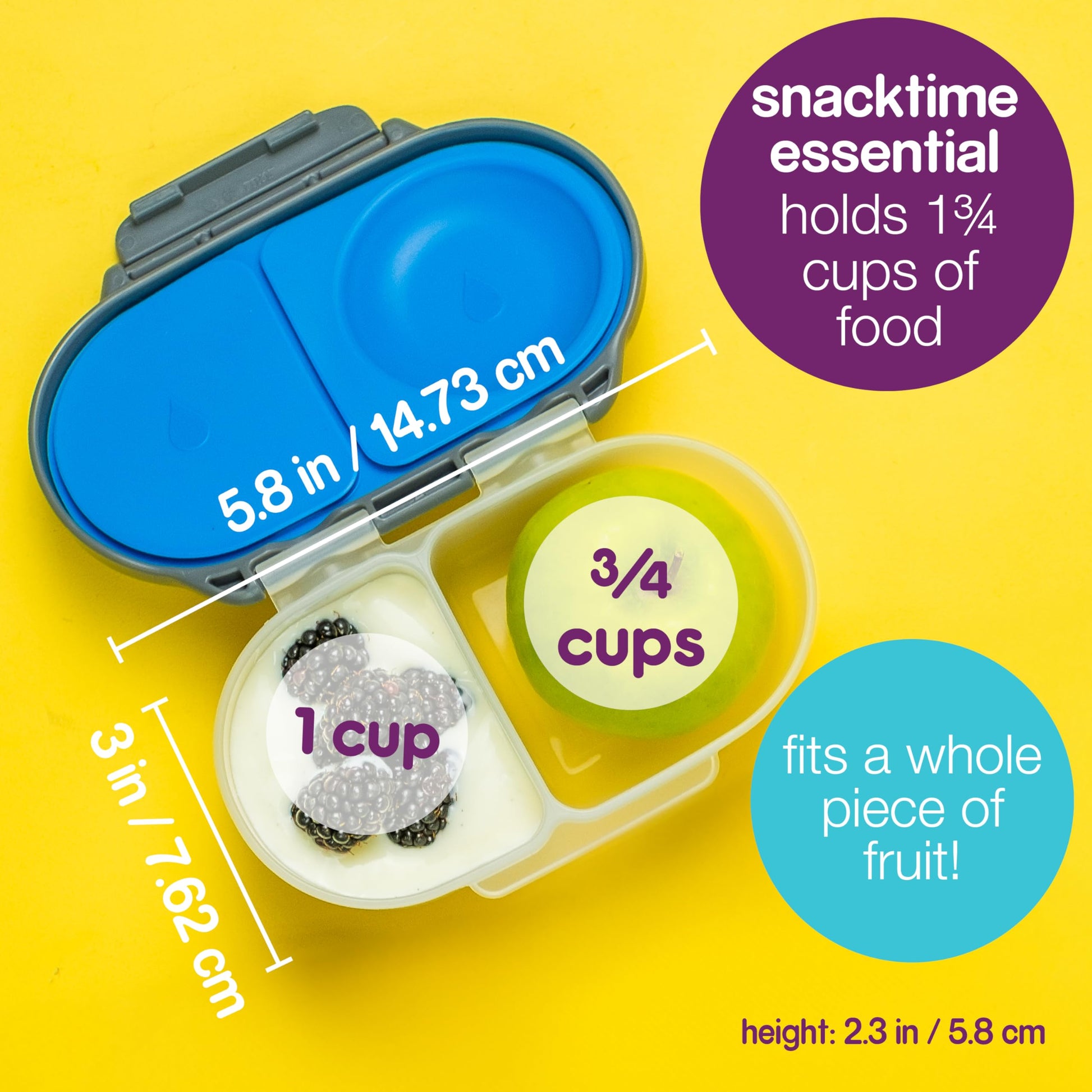 b.box Snack Box for Kids & Toddlers: 2 Compartment Snack Containers, Mini Bento Box, Lunch Box. Leak Proof, BPA free, Dishwasher safe. School Supplies. Ages 4 months+ (Ocean Breeze, 12oz capacity)