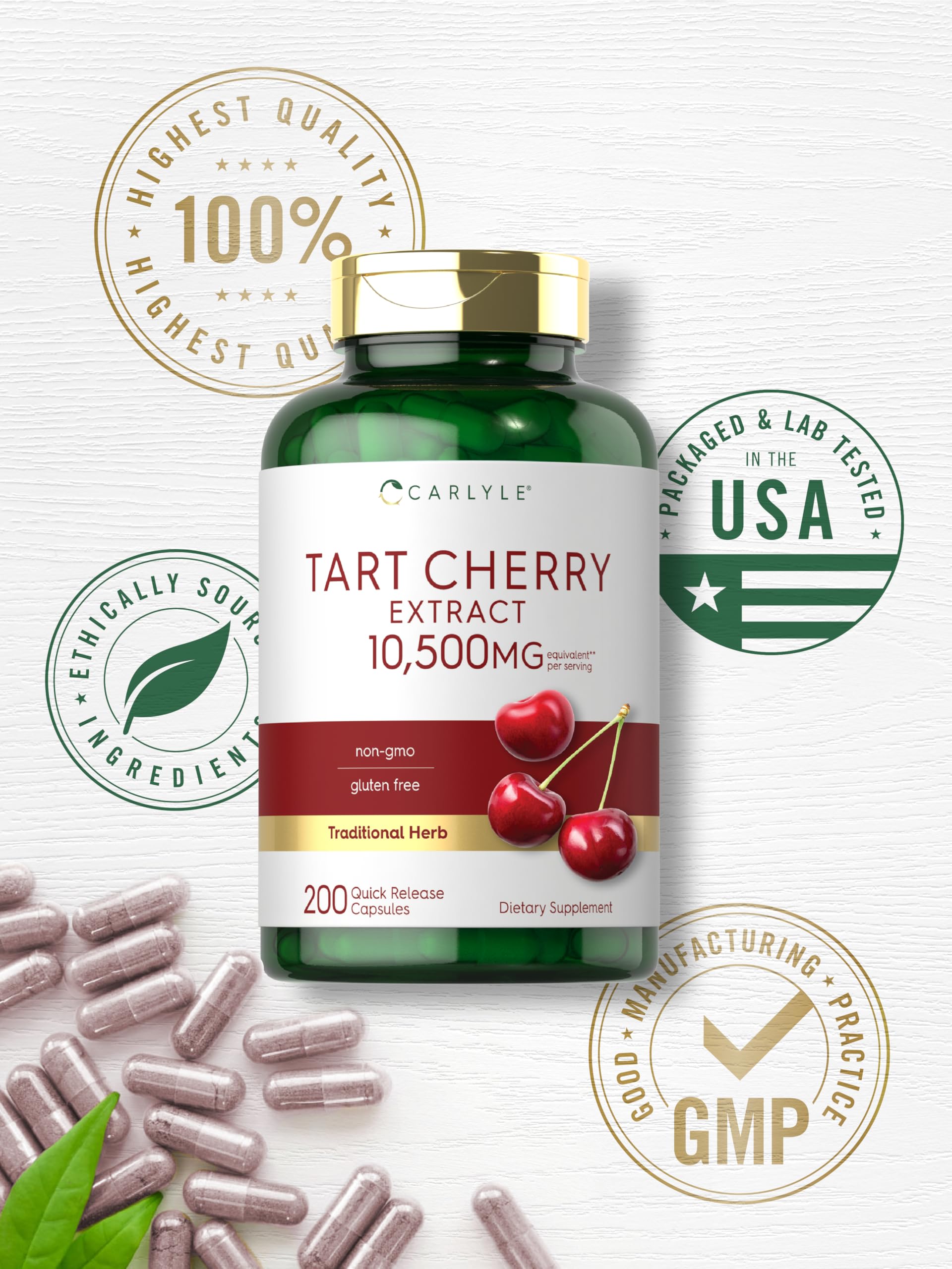 Carlyle Tart Cherry Capsules | 10,500mg | 200 Pills | Max Potency | Non-GMO, Gluten Free | Tart Cherry Juice Extract