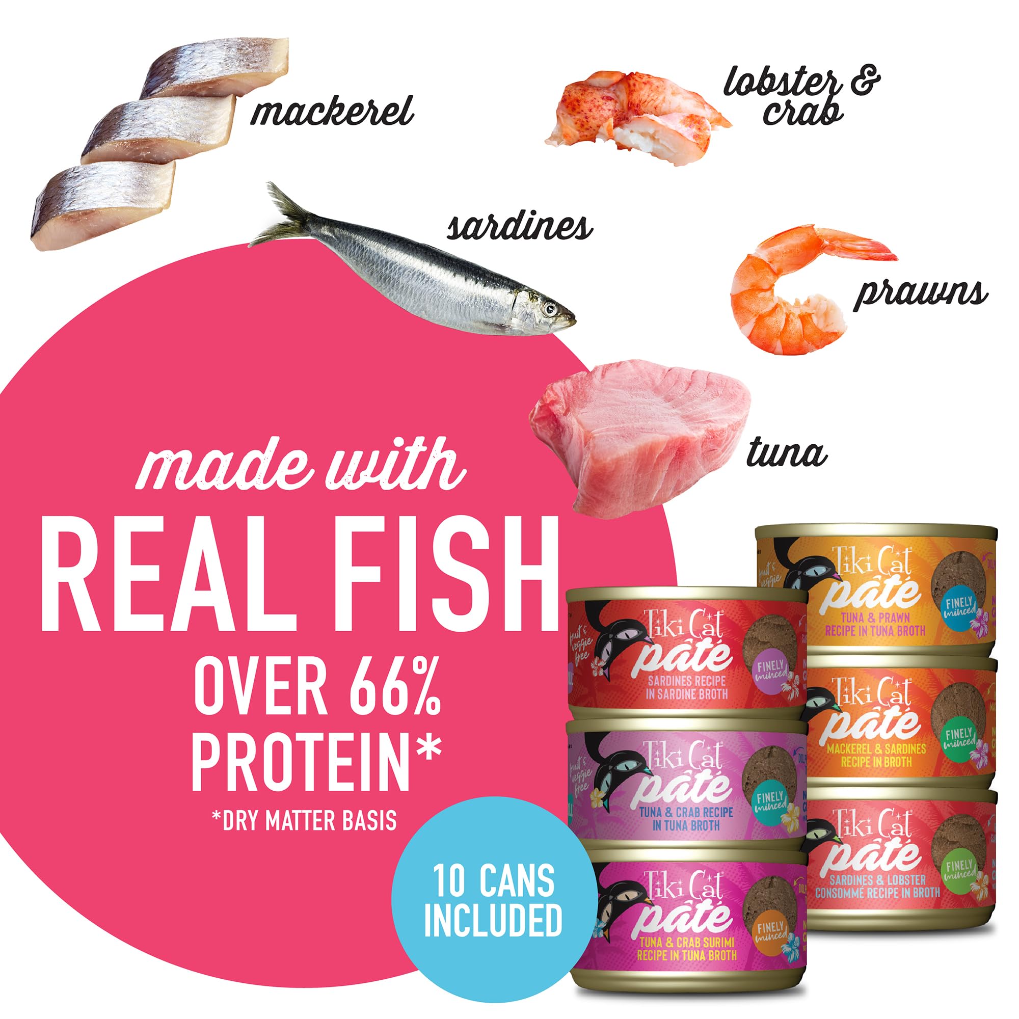 Tiki Cat Grill Pâté Variety Pack, Combinations of Real Flaked Fish, Wet High-Protein & High-Moisture Cat Food, 2.8 oz. Cans (Pack of 12)
