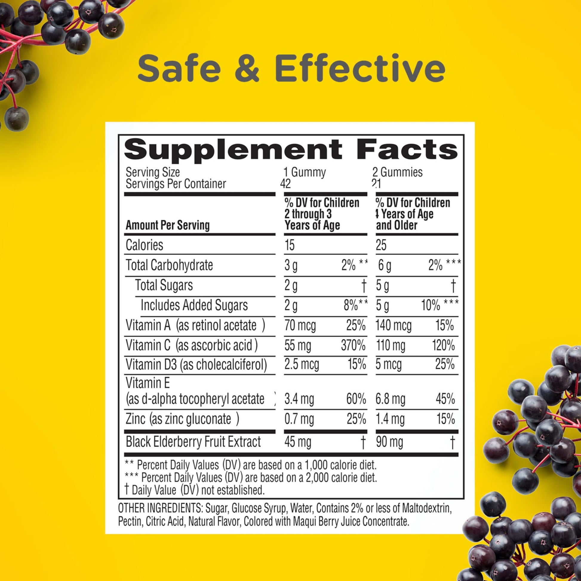 Zarbee’s Kids Elderberry Immune Support Supplement Gummies, Vitamins A C D3 E & Zinc, Elderberry Extract, Gluten & Gelatin Free, No Artificial Flavors, Natural Berry Flavor, Ages 2+, 42 Ct