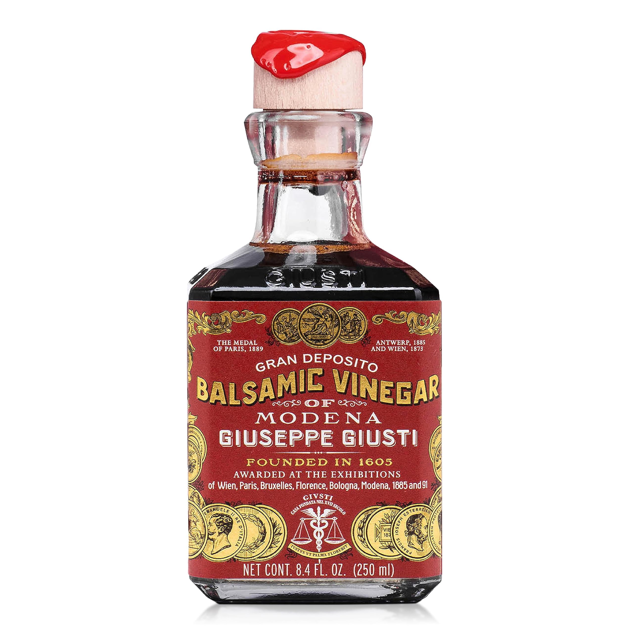 Giusti Italian Balsamic Vinegar of Modena IGP - 3 Gold Medals, Rich & Thick Gran Deposito Aceto Balsamico di Modena for Salads, Cheese & Finishing Touches, Made in Italy - 8.45 fl oz/250 ml -Pack of 1