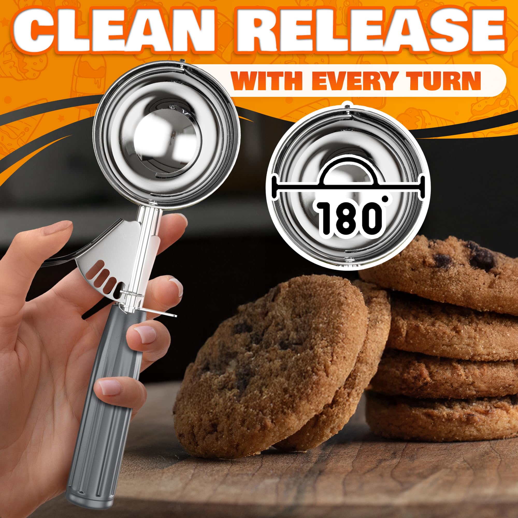 4 oz Ice Cream Scoop with Trigger Release #8 – Stainless Steel Versatile Tool for Baking, Cookies and Desserts Spoons, Easy-to-Clean, Dishwasher-Safe, Ergonomic Design for Precise Culinary Portions