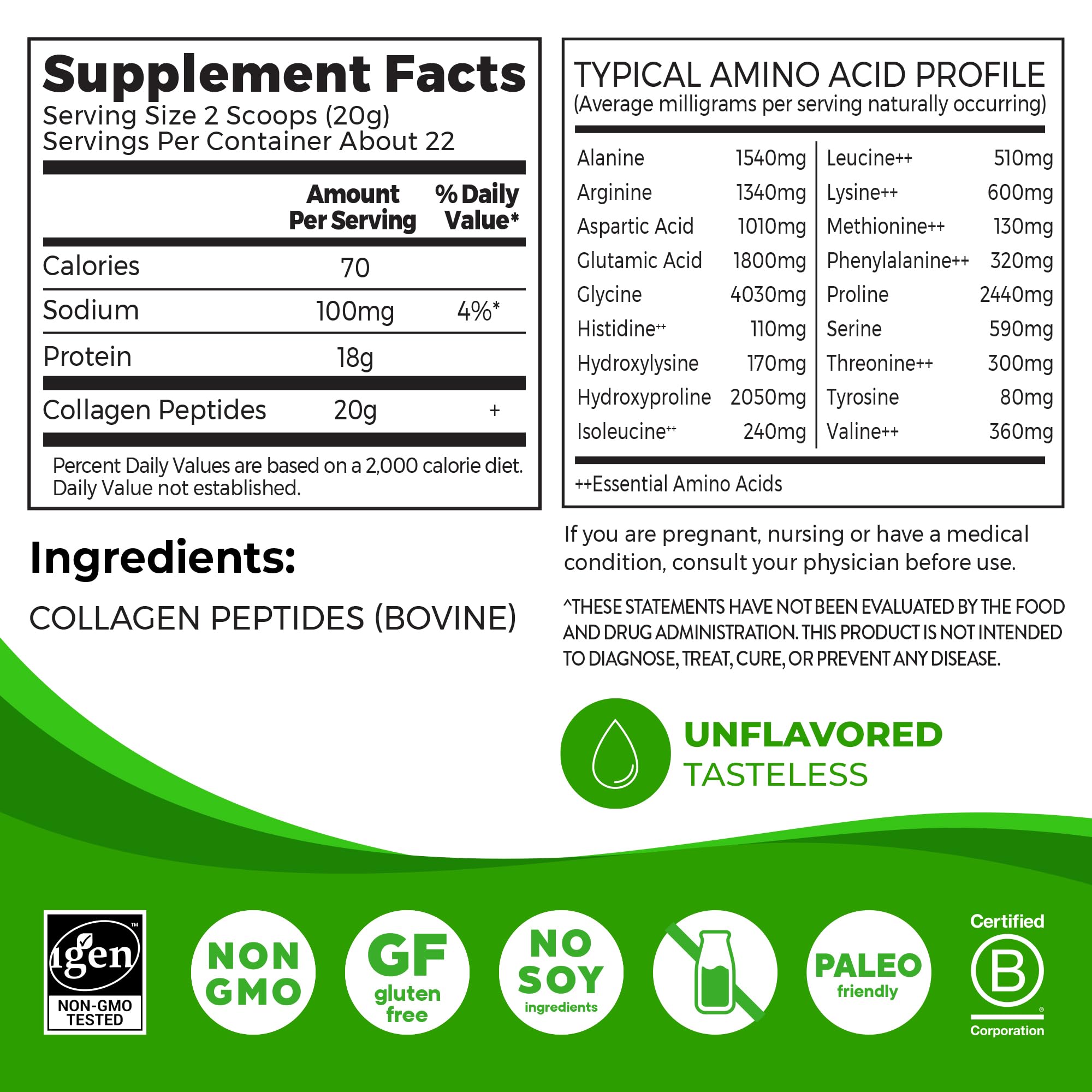 Orgain Hydrolyzed Collagen Peptides Powder For Women & Men, 20g Grass Fed Collagen, Unflavored - Hair, Skin, Nail, & Joint Support Supplement, Paleo & Keto, Non-GMO, Type I and III, 1lb