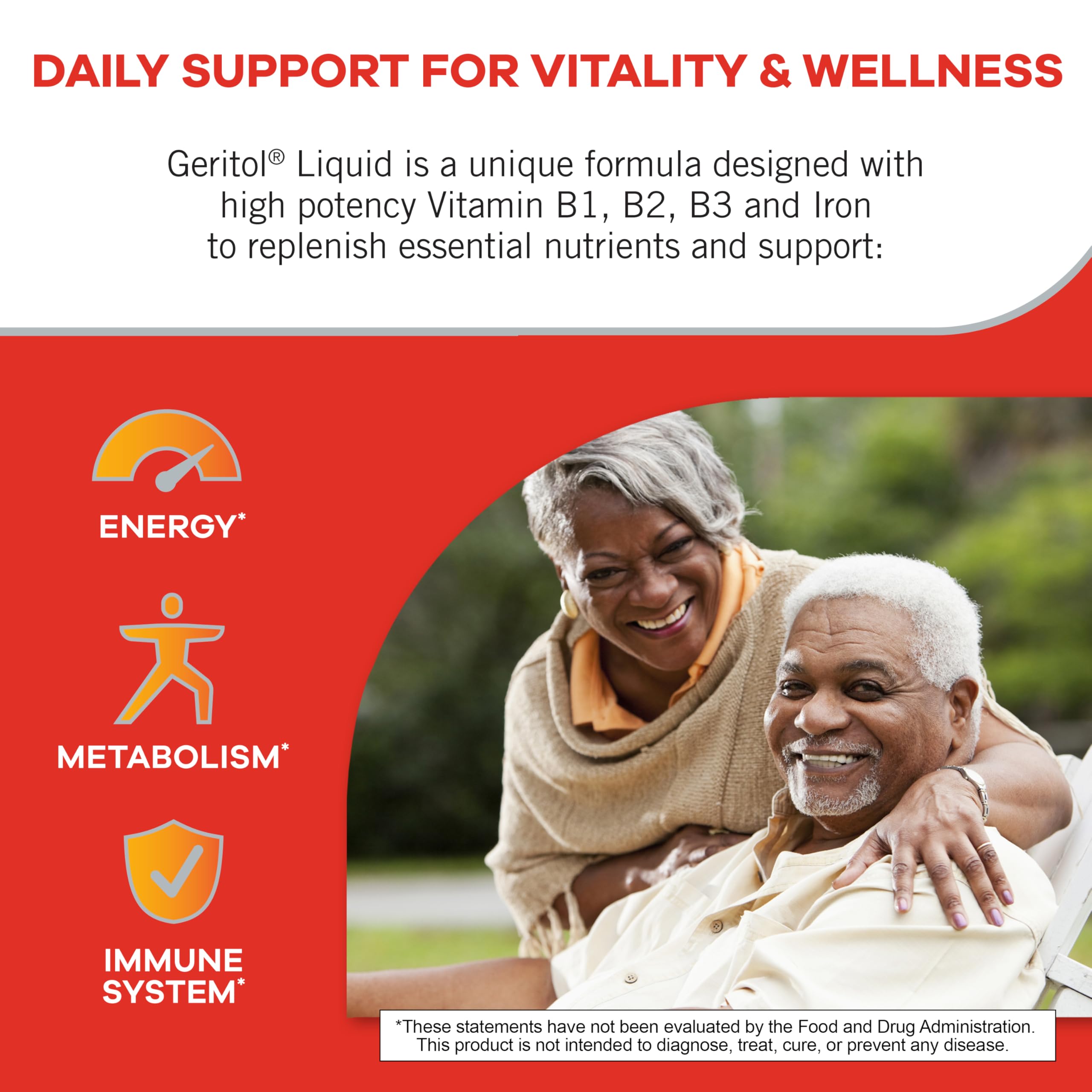Geritol, Liquid Vitamin and Iron Supplement, Energy Support, Contains High Potency B-Vitamins and Iron, Pleasant Tasting, Easy to Swallow, No Artificial Sweeteners, Non-GMO, 12 Oz
