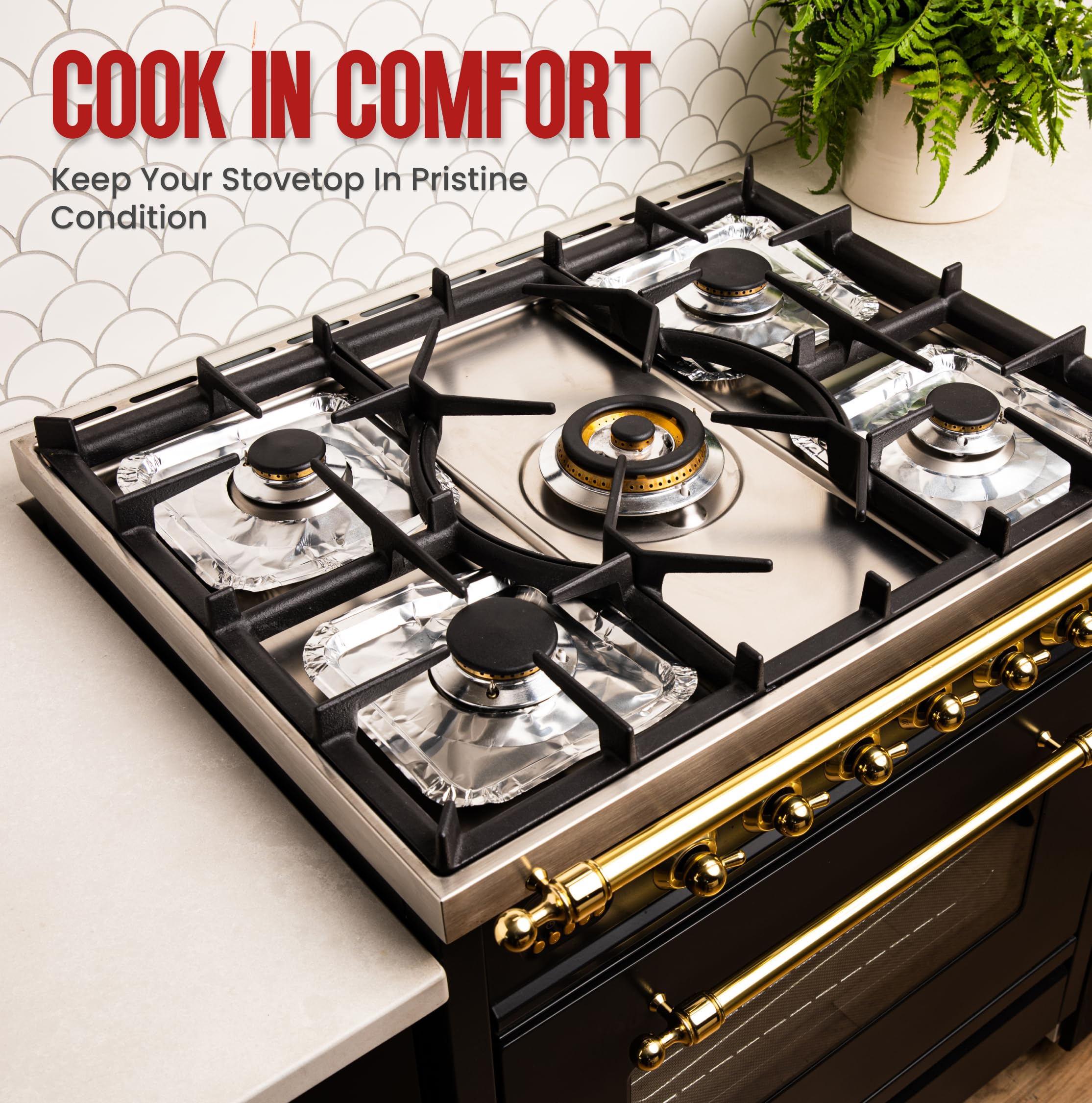 Gas Stove Burner Liners (50 Pack) - Disposable Aluminium Foil Covers, 8.5” Heat-Resistant Protector, Fits Gas or Electric Ranges, Thick Foil for Mess-Free Cooking, Perfect Stove Cover for Kitchen