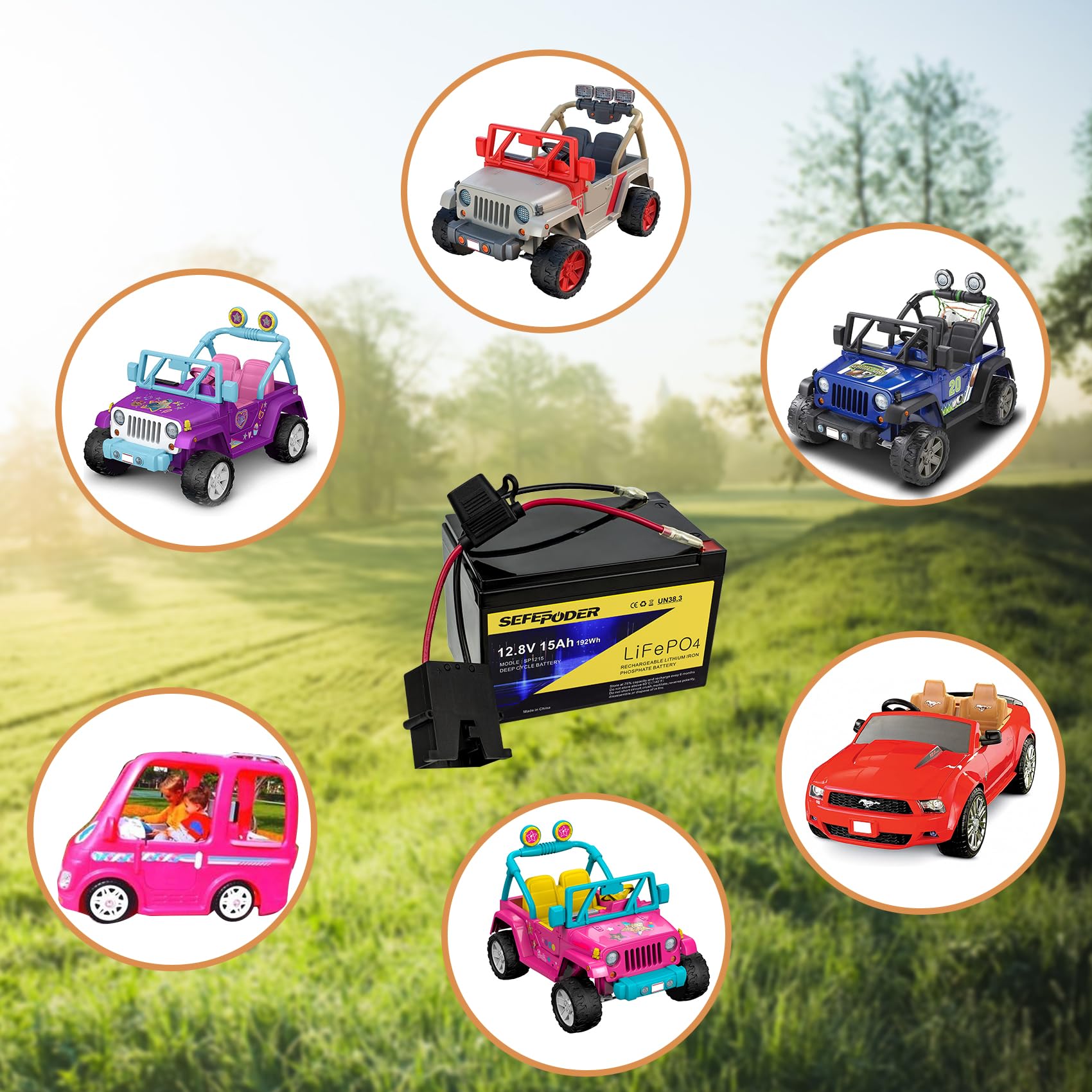 SEFEPODER Replacement Battery Compatible with Fisher Price Power Wheels 12 Volt,12V 15Ah Lifepo4 Lithium Ion Rechargeable Battery for Power Wheels Ride-On Vehicles