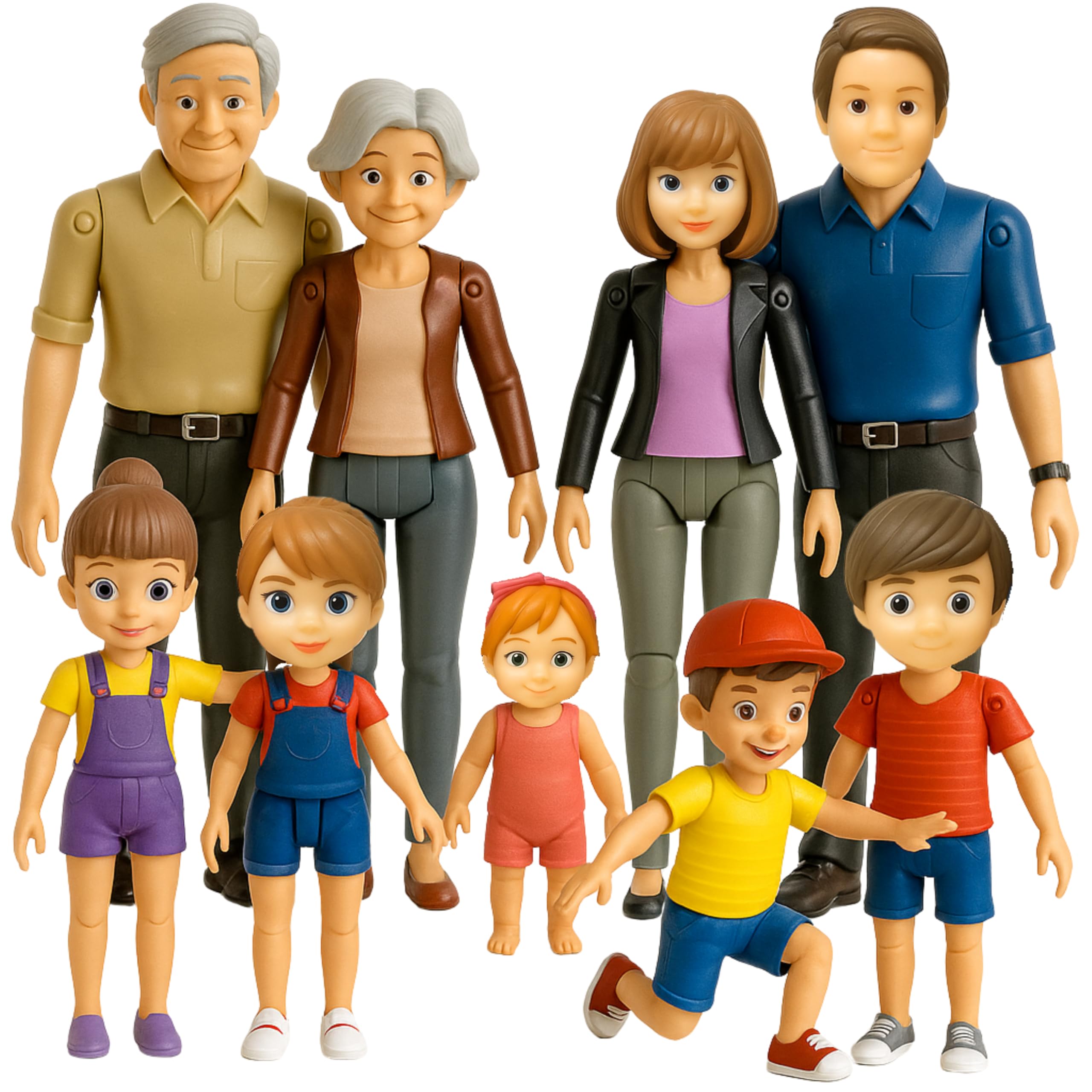 Dollhouse People, Bendable Dollhouse Family Set - 9 Poseable Figures Including Grandpa, Grandma, Mom, Dad, Sister, Brother, Cousins, and a Baby Girl - Perfect for Dollhouse Play and Imaginative Fun