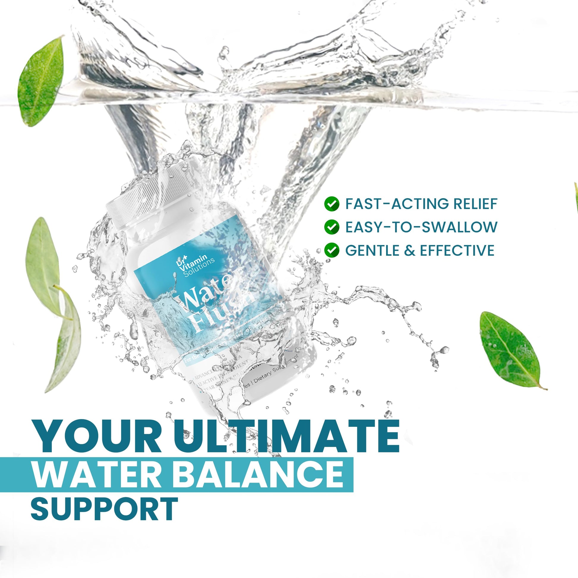 DR VITAMIN SOLUTIONS Diuretic Water Pills for Weight Control, 12 Active Ingredients (Green Tea, Cranberry & More), Instant Relief from Bloat & Swelling, Water Retention Pills for Women & Men - 60 Caps