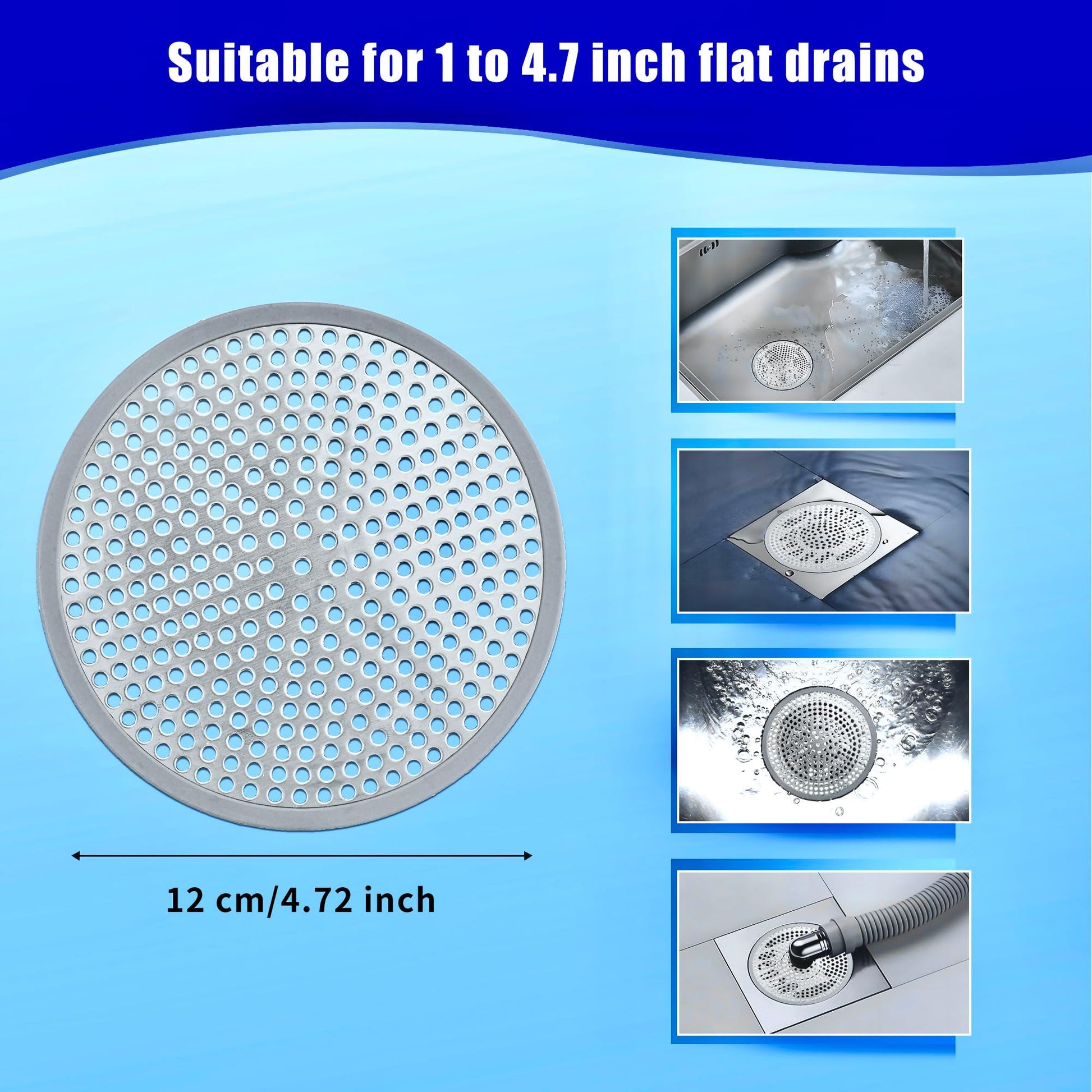 Cynn Select Shower Drain Hair Catcher,2PCS,4.72'',Flat Drain Hair Catcher,Shower Drain Cover/Filter, Bathroom/Kitchen Sink Drain Strainer,Stainless Steel and TPE