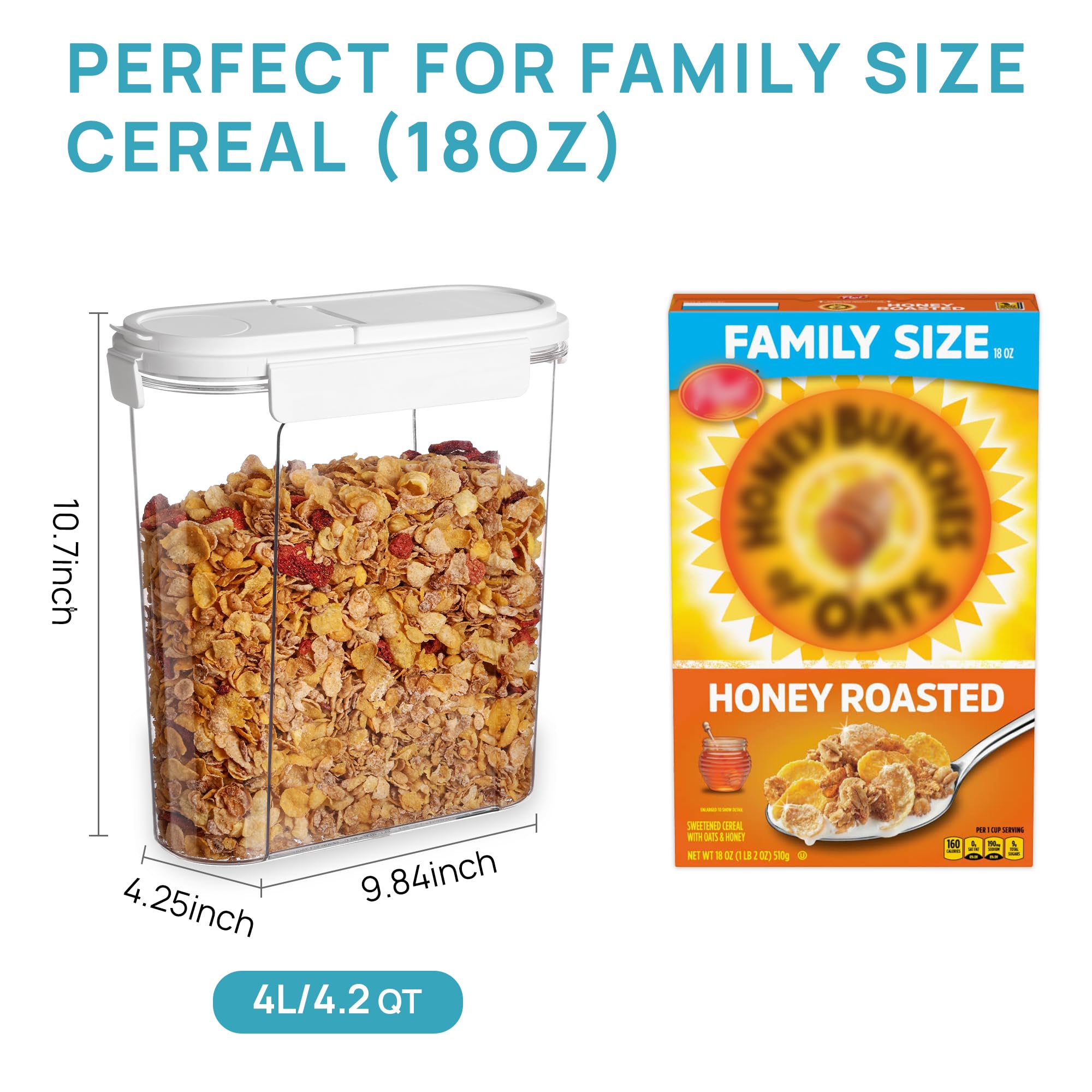Vtopmart Cereal Containers Set, 3 PCS Airtight Food Storage Container with Flip-Top Lids, Plastic Organizer Dispenser for Kitchen, Pantry Organization (135.2oz/4L)
