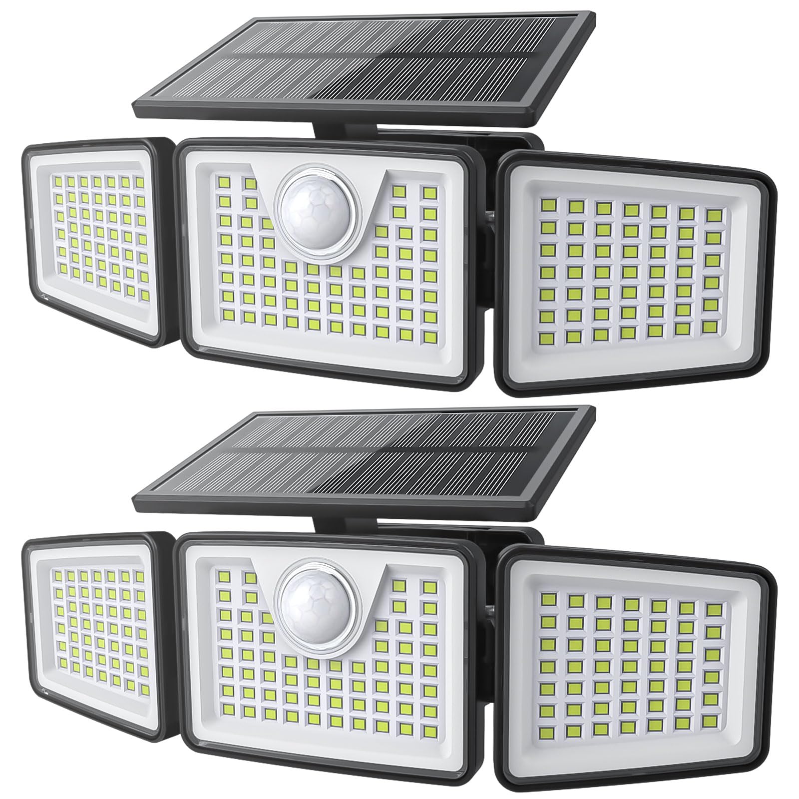 daphino 2500LM Solar Lights Outdoor with Motion Sensor,3 Head 270 degrees Wide Angle Street Area Lights, IP65 Waterproof Security Lighting with 3 Modes(Non-Remote,2 Pcs)
