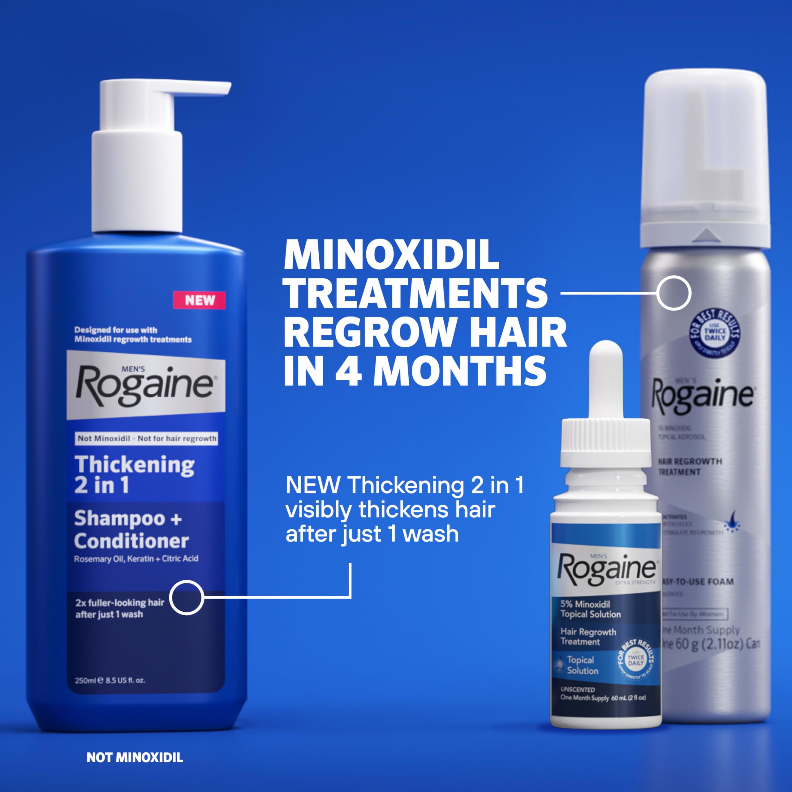 Men's Rogaine 5% Minoxidil for Men Foam, Clinically Proven Regrowth for Thinning Hair, Topical Hair Loss Treatment, Unscented Topical Aerosol, Results in 8-16 Weeks, 3-Month Supply, 3 x 2.11 oz